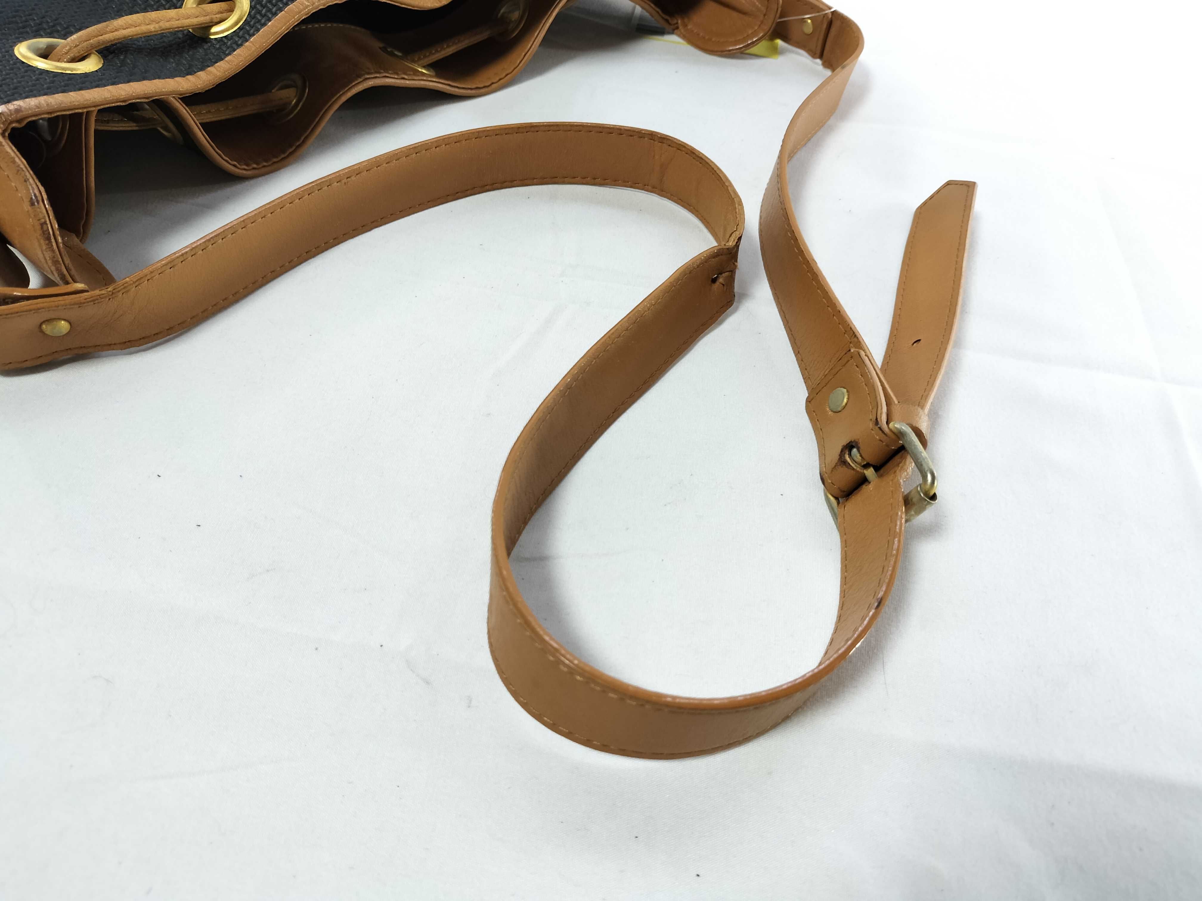 Canvas x Leather Black x Light Brown Drawstring Shoulder Bag — view 3