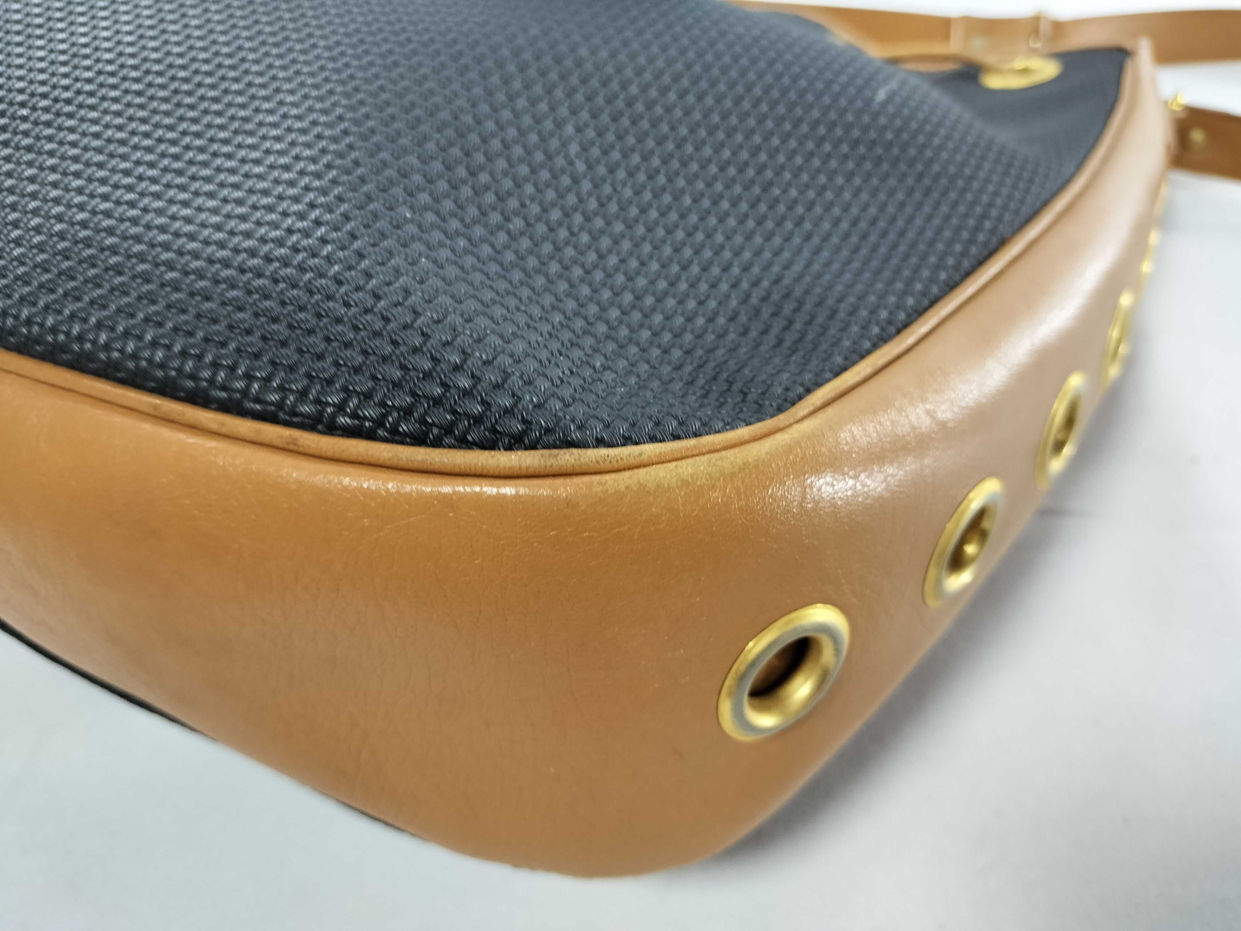 Canvas x Leather Black x Light Brown Drawstring Shoulder Bag — view 6