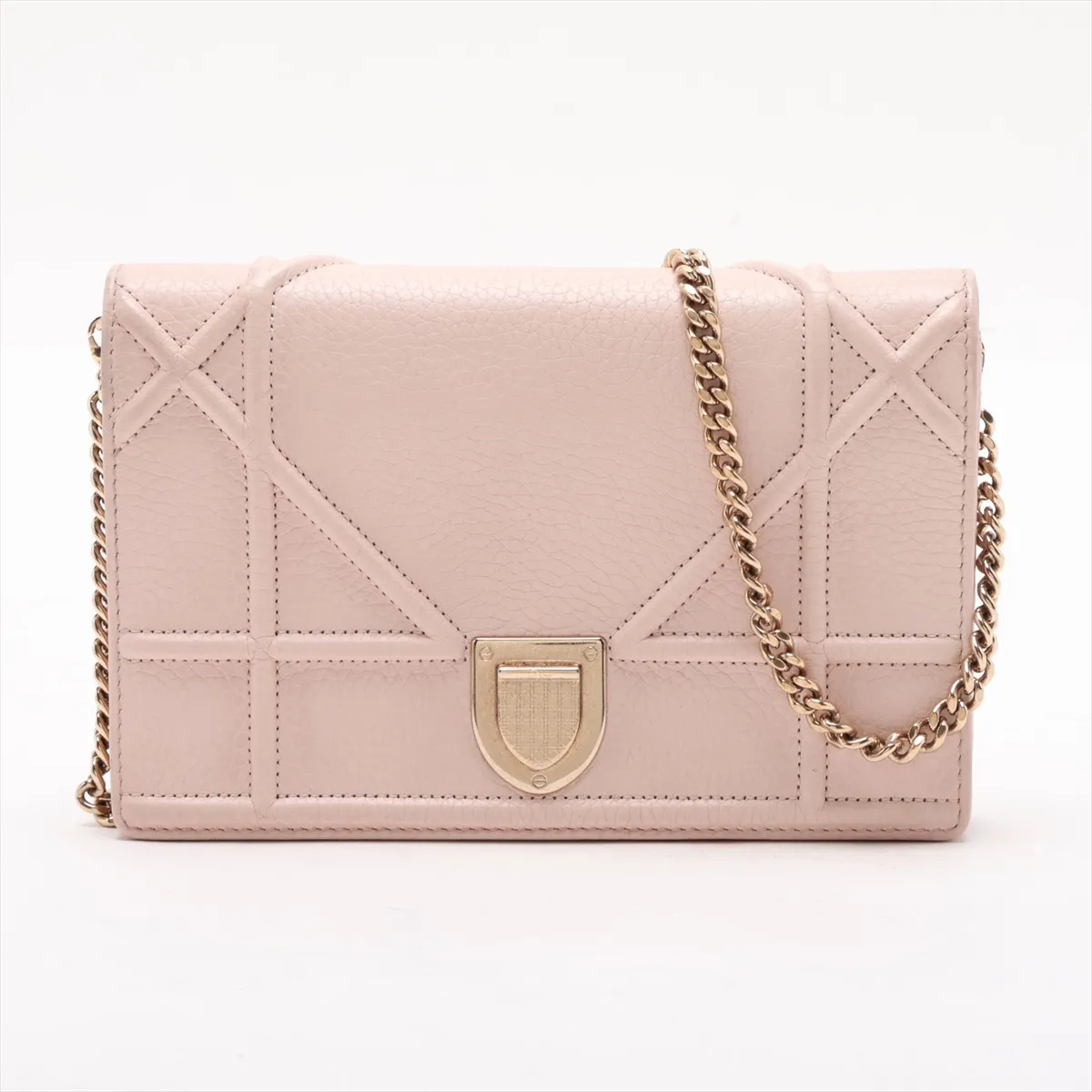 Diorama Leather Chain Wallet Pink