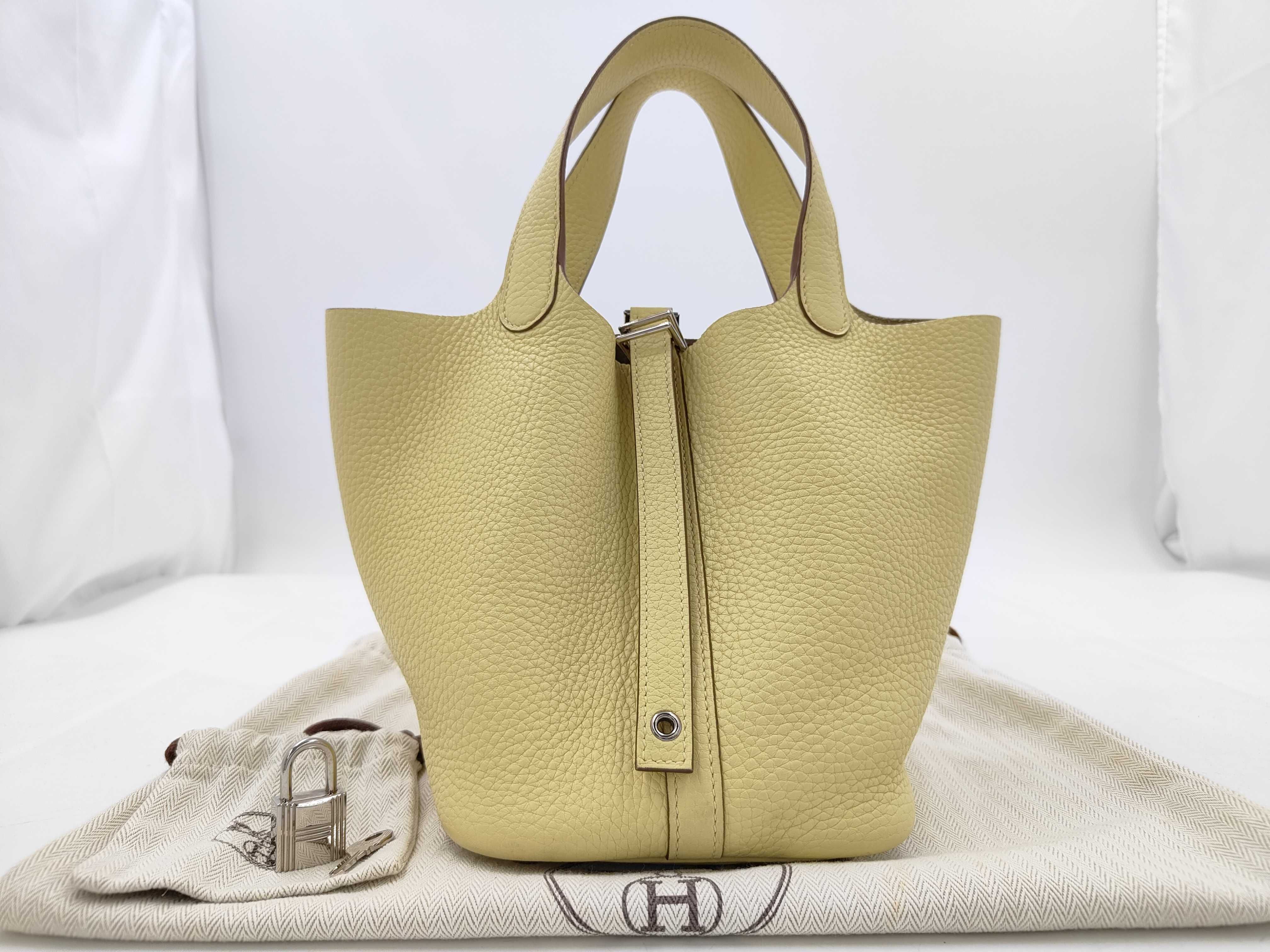 Picotin Lock PM Lime Yellow X Stamp Handbag