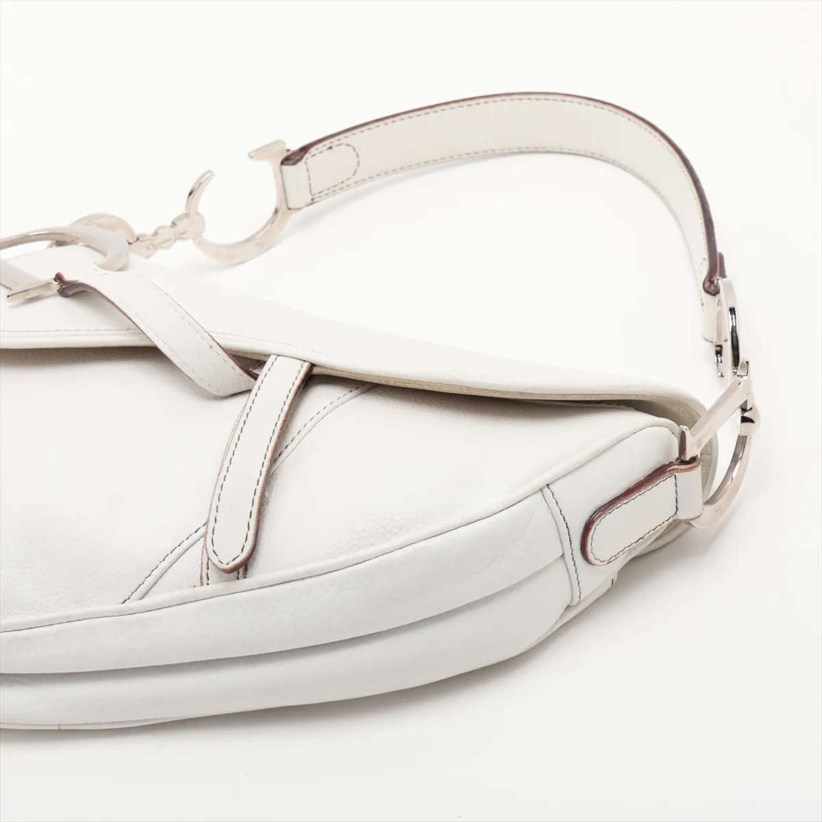 Saddle Leather Shoulder Bag, White — view 3
