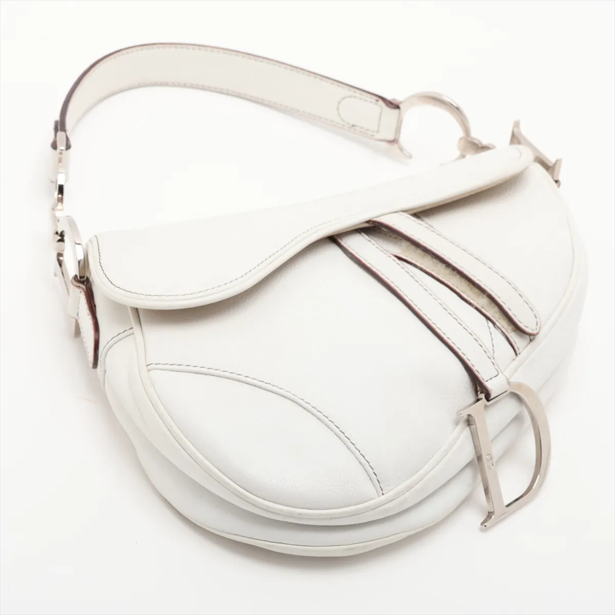 Saddle Leather Shoulder Bag, White — view 4