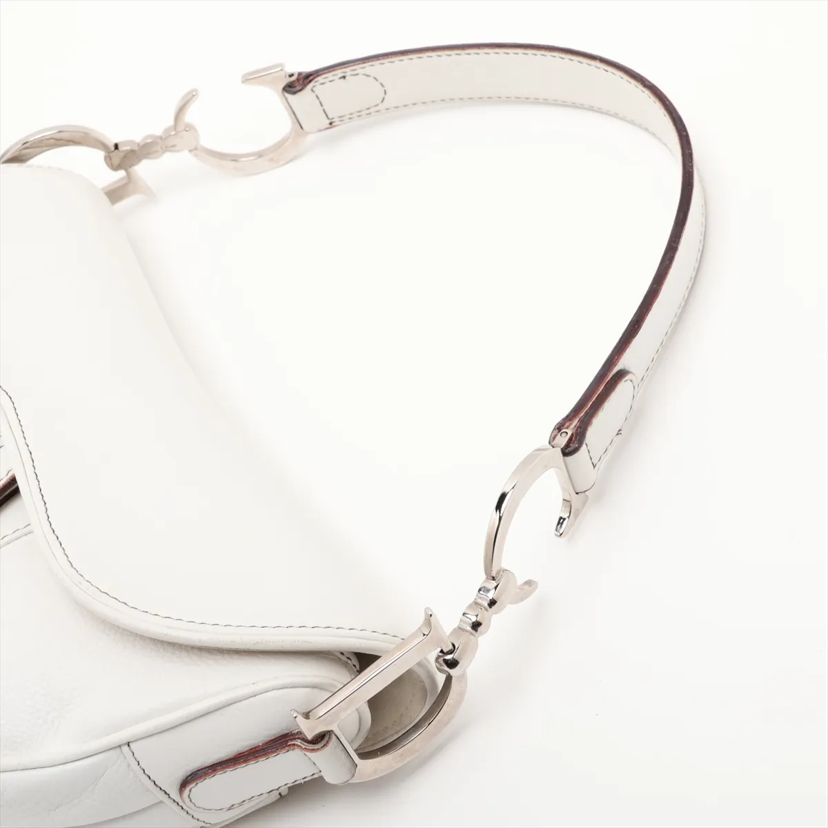 Saddle Leather Shoulder Bag, White — view 5