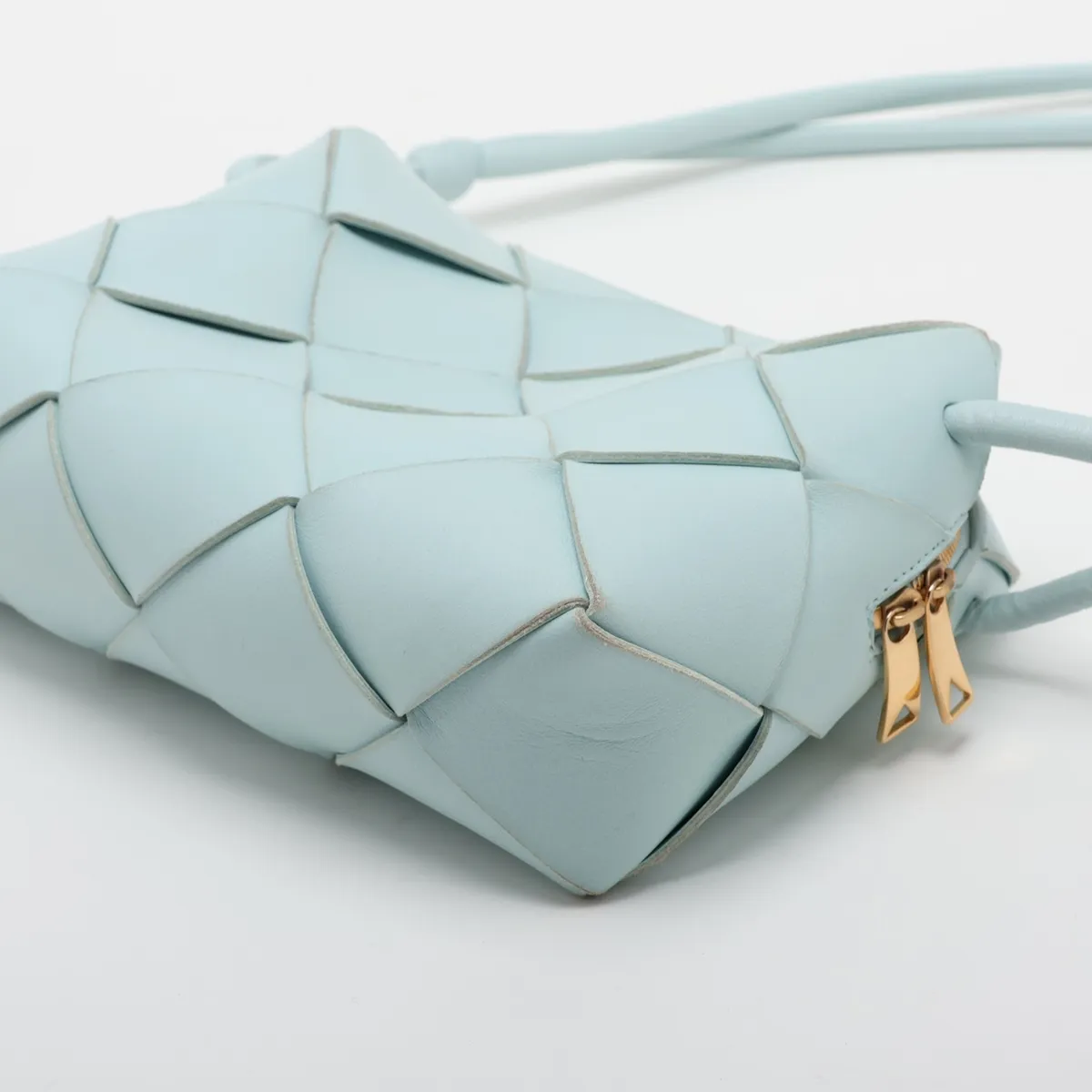 Maxi Intrecciato Loop Small Leather Shoulder Bag, Blue — view 3
