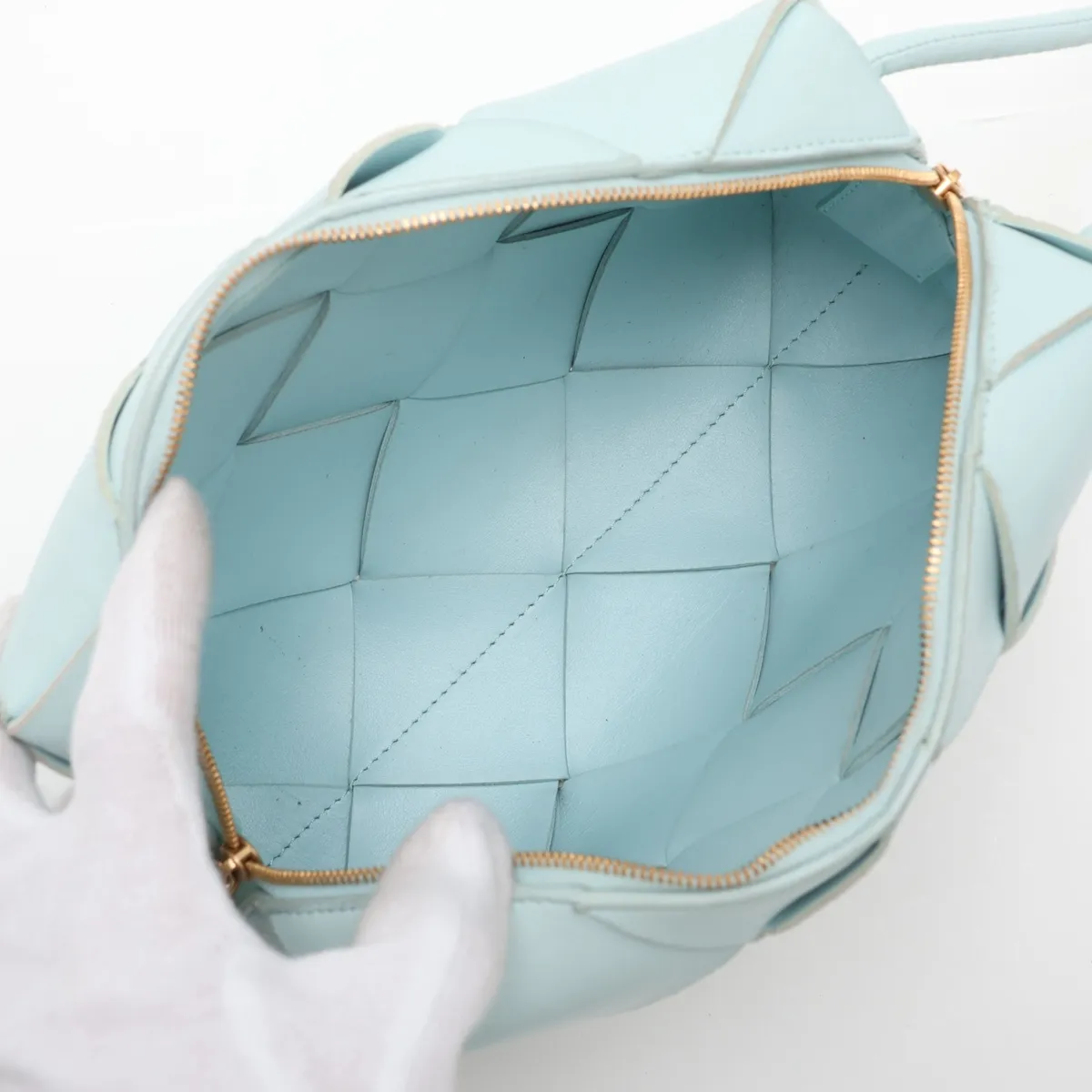 Maxi Intrecciato Loop Small Leather Shoulder Bag, Blue — view 6