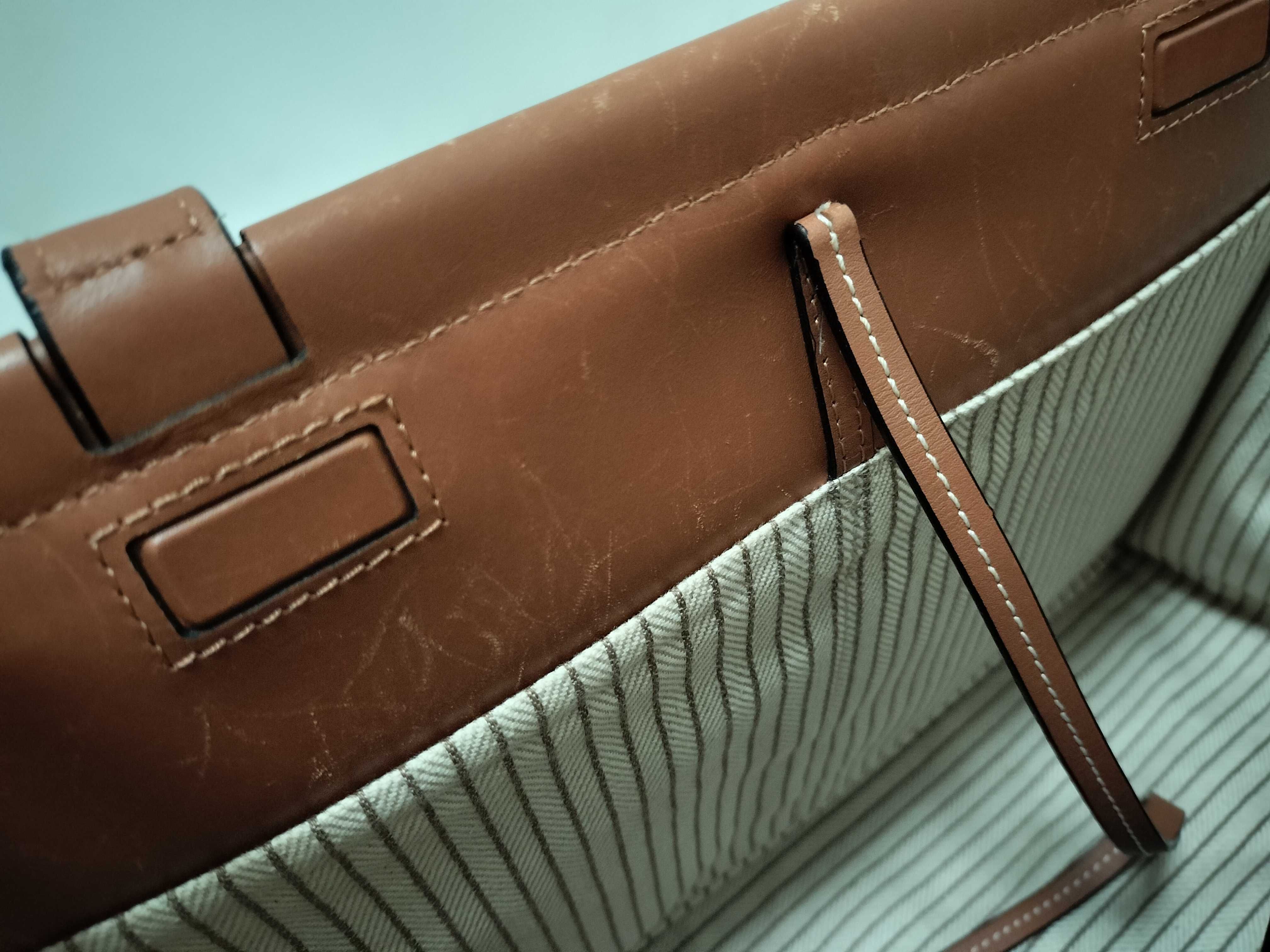 Cushion Canvas x Leather Tote Bag, Brown Tote Bag — view 13