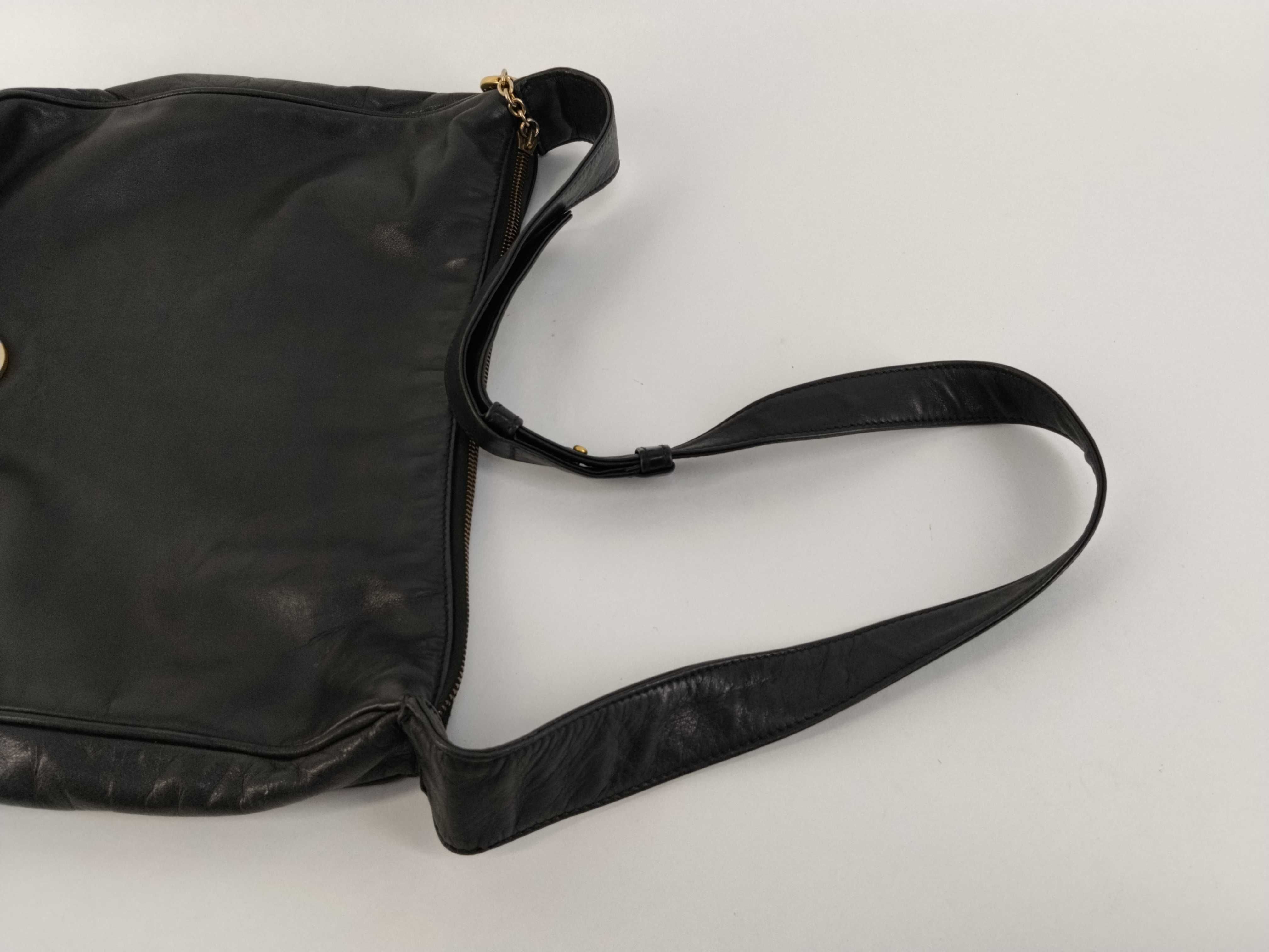 Leather Circle Logo One-Shoulder Bag, Black Shoulder Bag — view 3