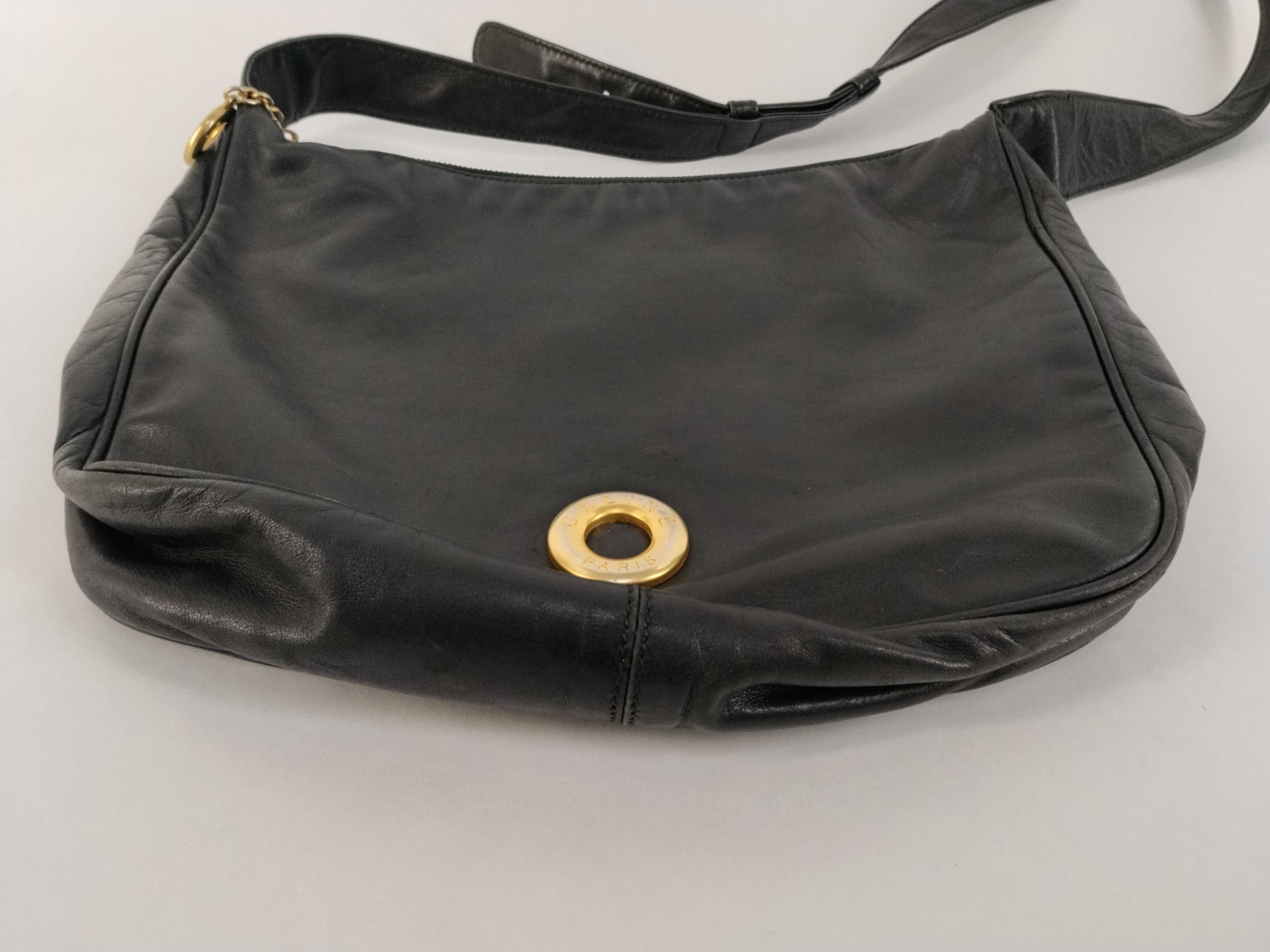 Leather Circle Logo One-Shoulder Bag, Black Shoulder Bag — view 7