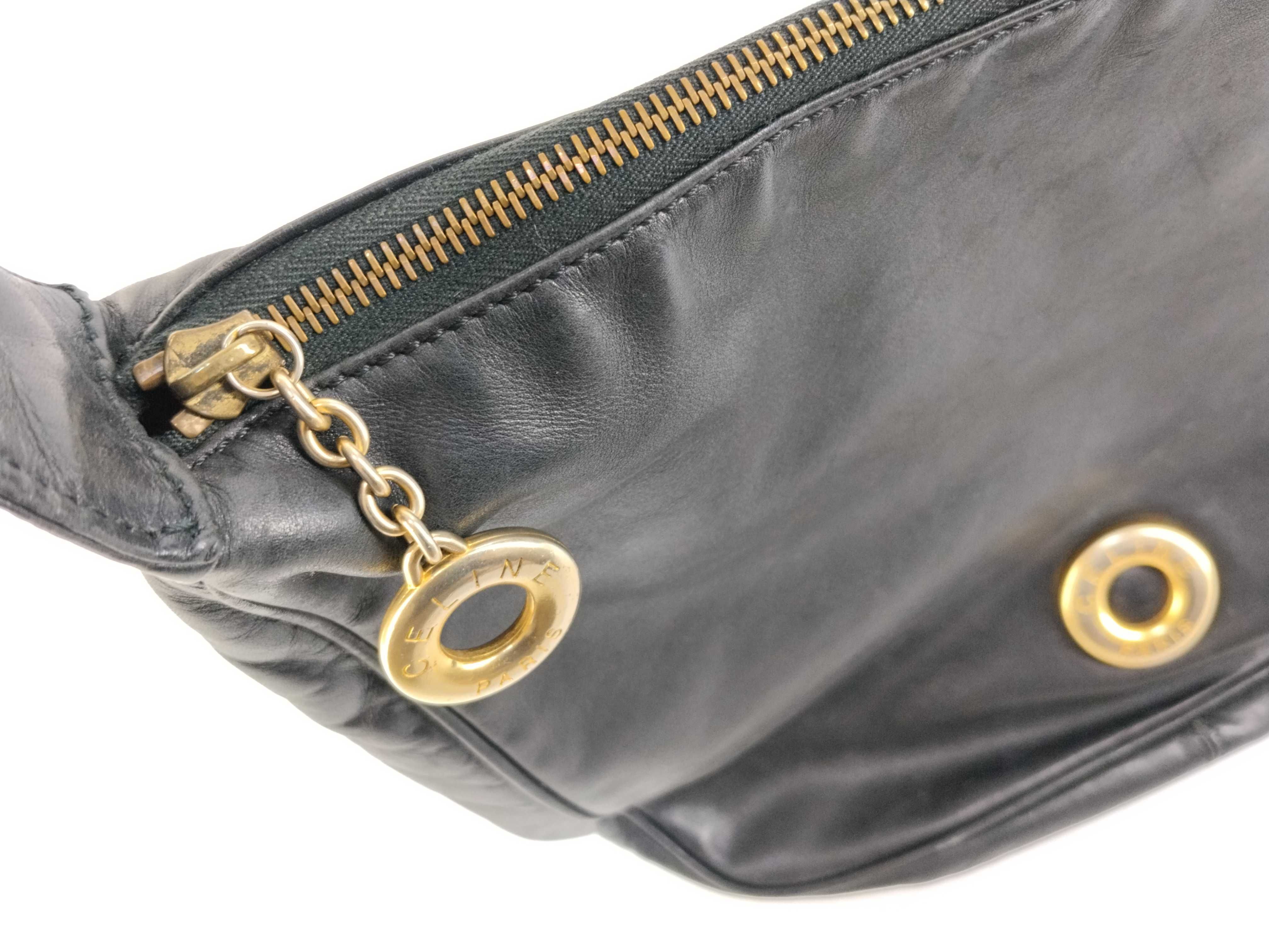 Leather Circle Logo One-Shoulder Bag, Black Shoulder Bag — view 9
