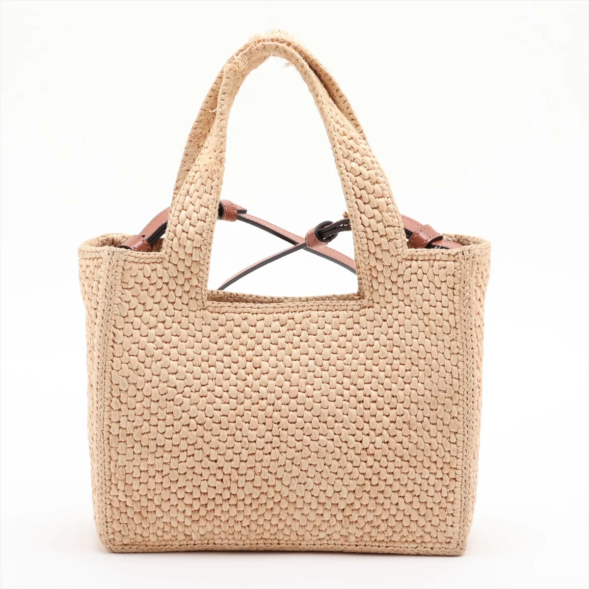 Font Tote Mini Raffia x Leather 2-Way Handbag Brown — view 2