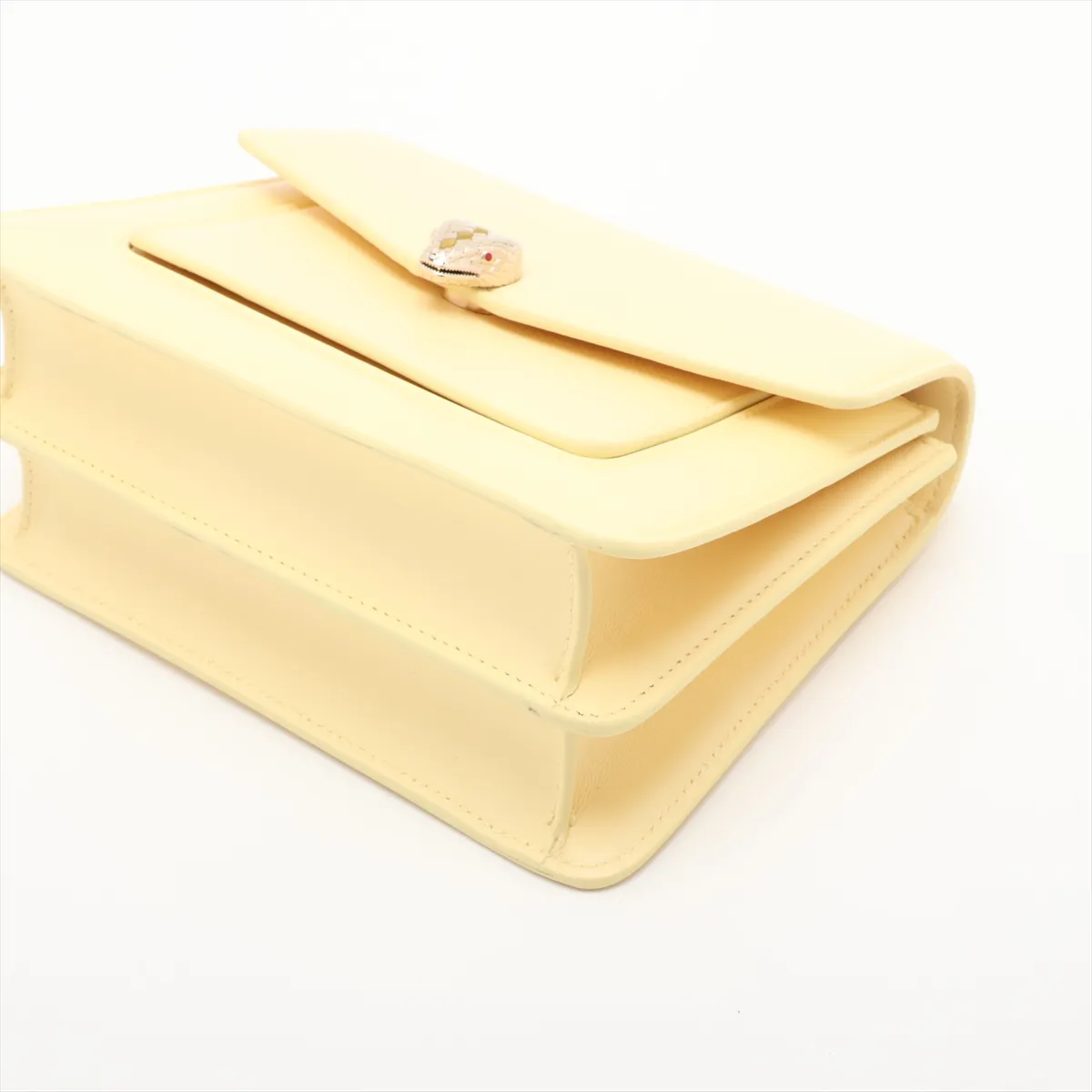 Serpenti Leather 2-Way Shoulder Bag, Yellow, with Mirror — view 3