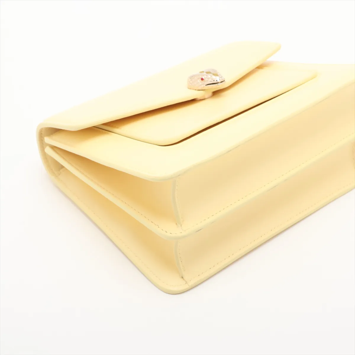 Serpenti Leather 2-Way Shoulder Bag, Yellow, with Mirror — view 4