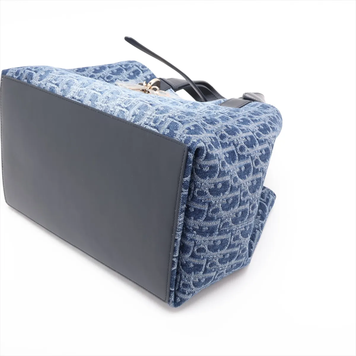 Oblique Toujours Denim x Leather Handbag, Blue — view 3