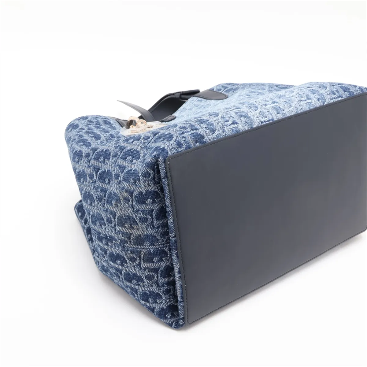 Oblique Toujours Denim x Leather Handbag, Blue — view 4