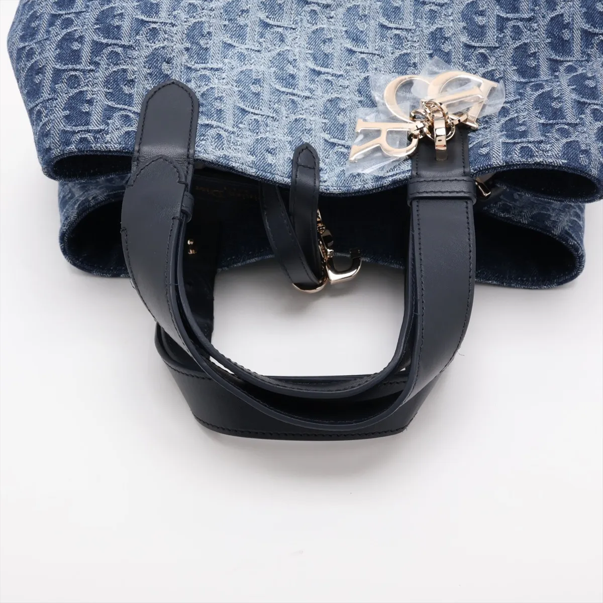 Oblique Toujours Denim x Leather Handbag, Blue — view 5