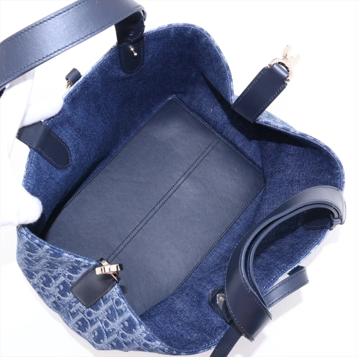 Oblique Toujours Denim x Leather Handbag, Blue — view 7