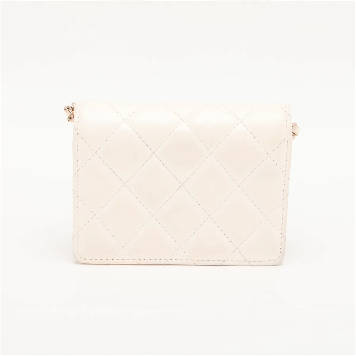Matelassé Lambskin Chain Shoulder Bag, Camellia Design, White with Gold Hardware, 31107128, Serial Number 31 — view 2