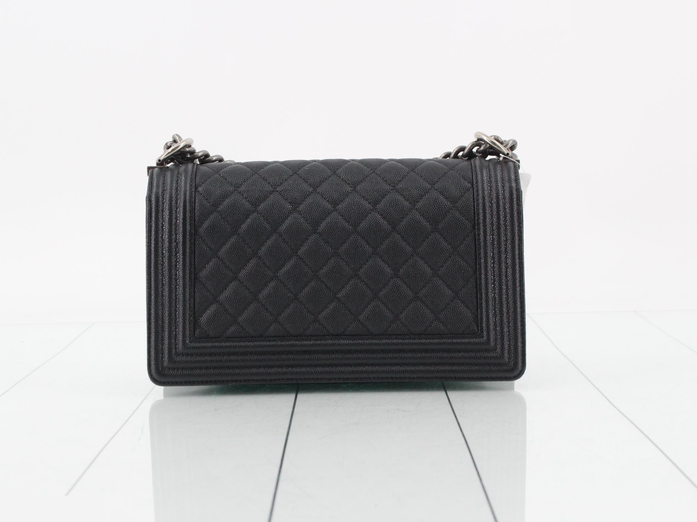 Boy Chanel Caviar Leather Chain Shoulder Bag with Silver Hardware, Black — view 2