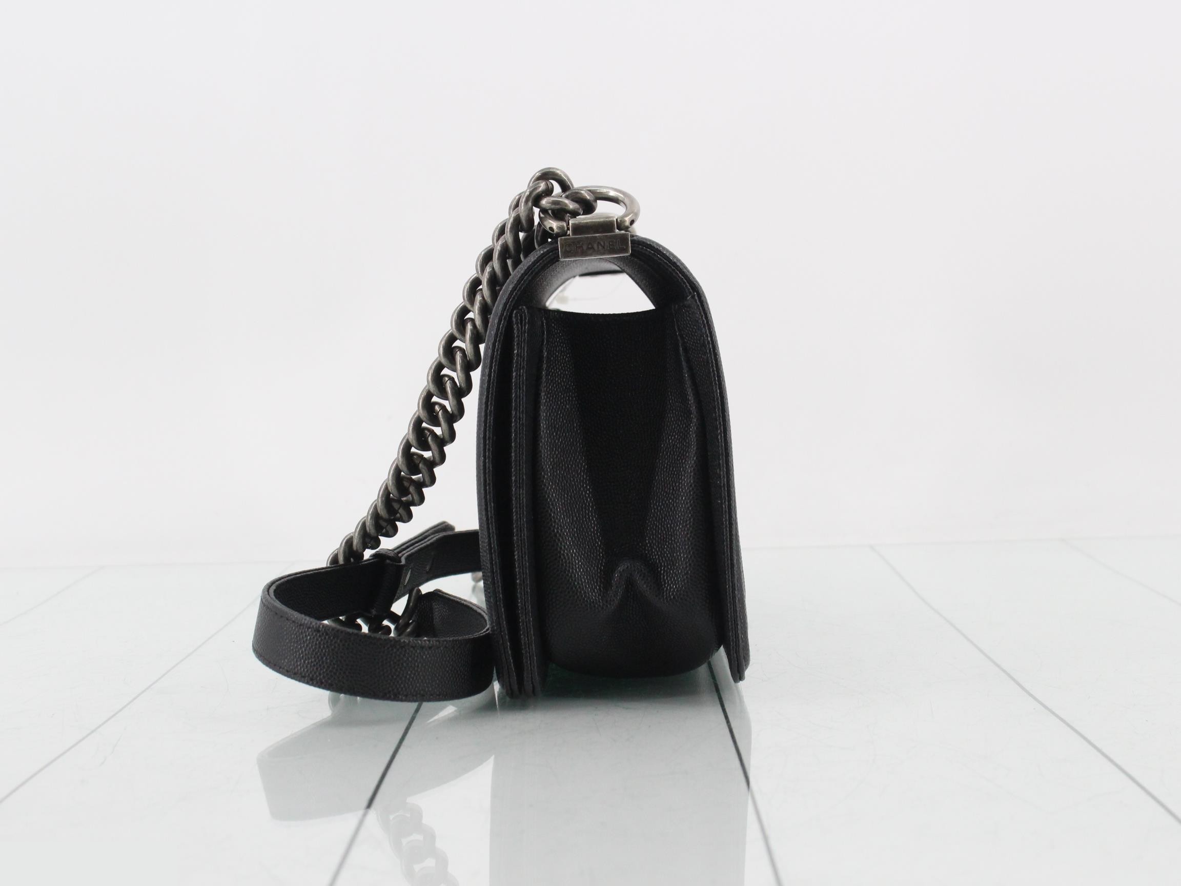 Boy Chanel Caviar Leather Chain Shoulder Bag with Silver Hardware, Black — view 3