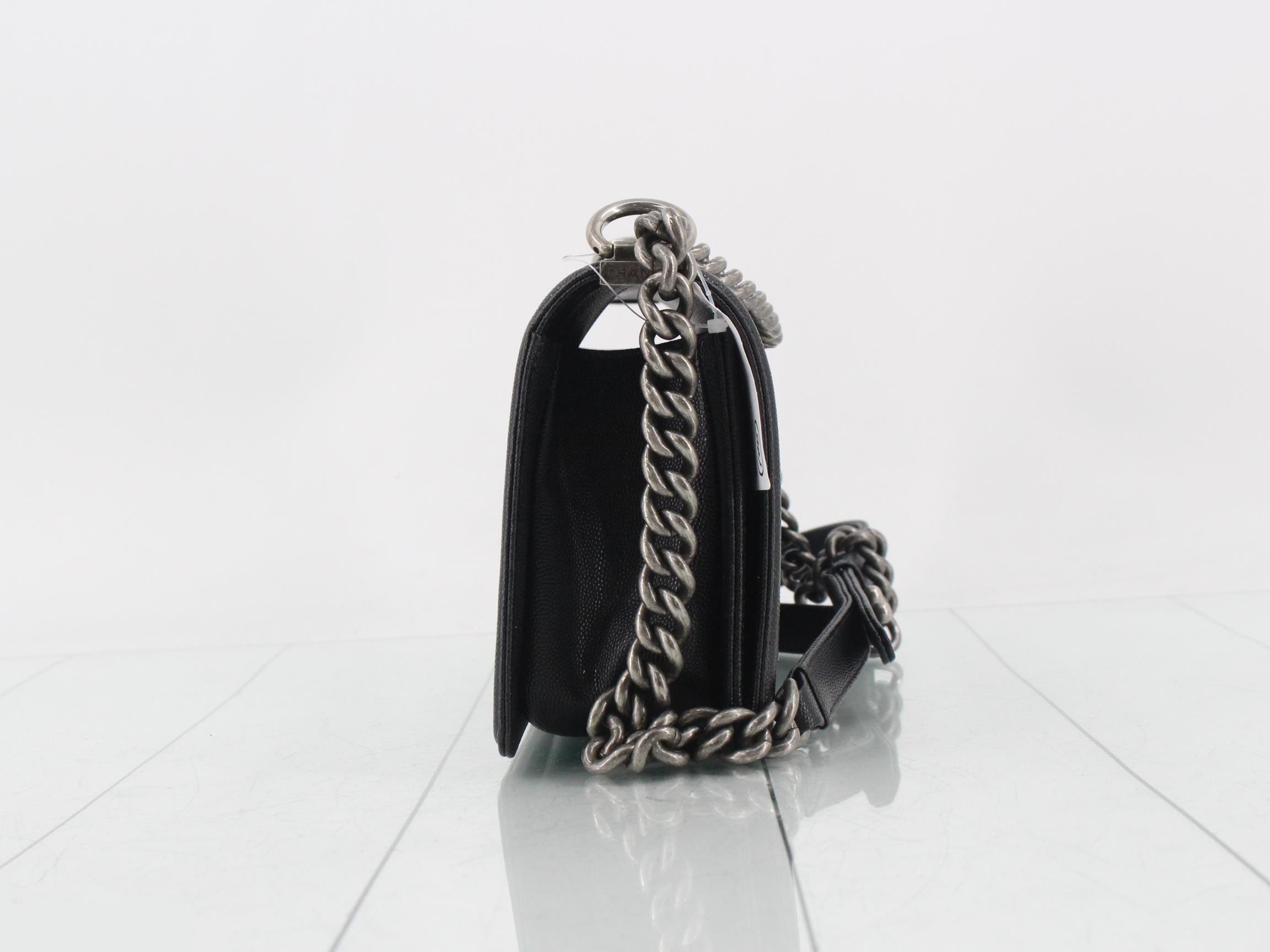 Boy Chanel Caviar Leather Chain Shoulder Bag with Silver Hardware, Black — view 4
