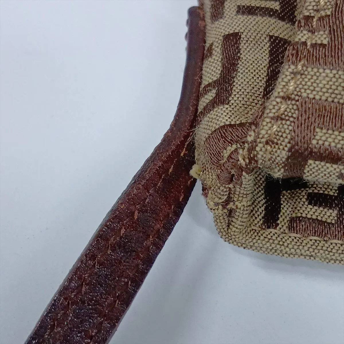 Zucchino Canvas x Leather Shoulder Bag, Beige x Brown, 8BT075 — view 12