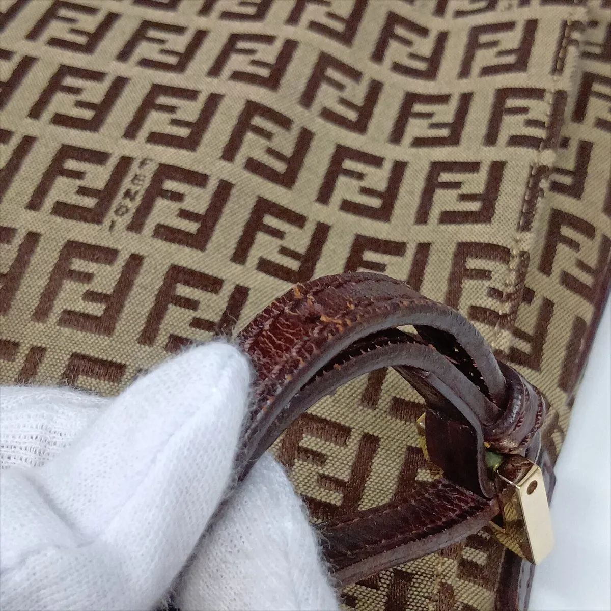 Zucchino Canvas x Leather Shoulder Bag, Beige x Brown, 8BT075 — view 13