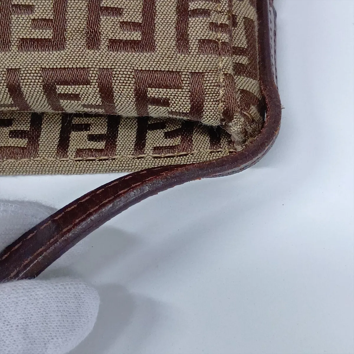 Zucchino Canvas x Leather Shoulder Bag, Beige x Brown, 8BT075 — view 14