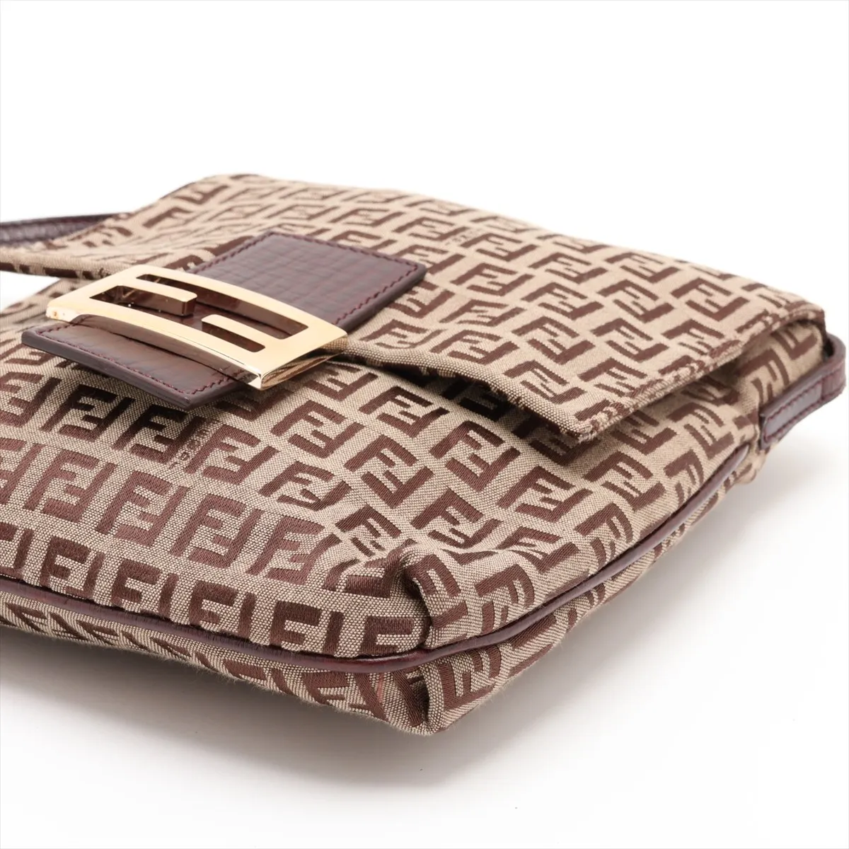 Zucchino Canvas x Leather Shoulder Bag, Beige x Brown, 8BT075 — view 3