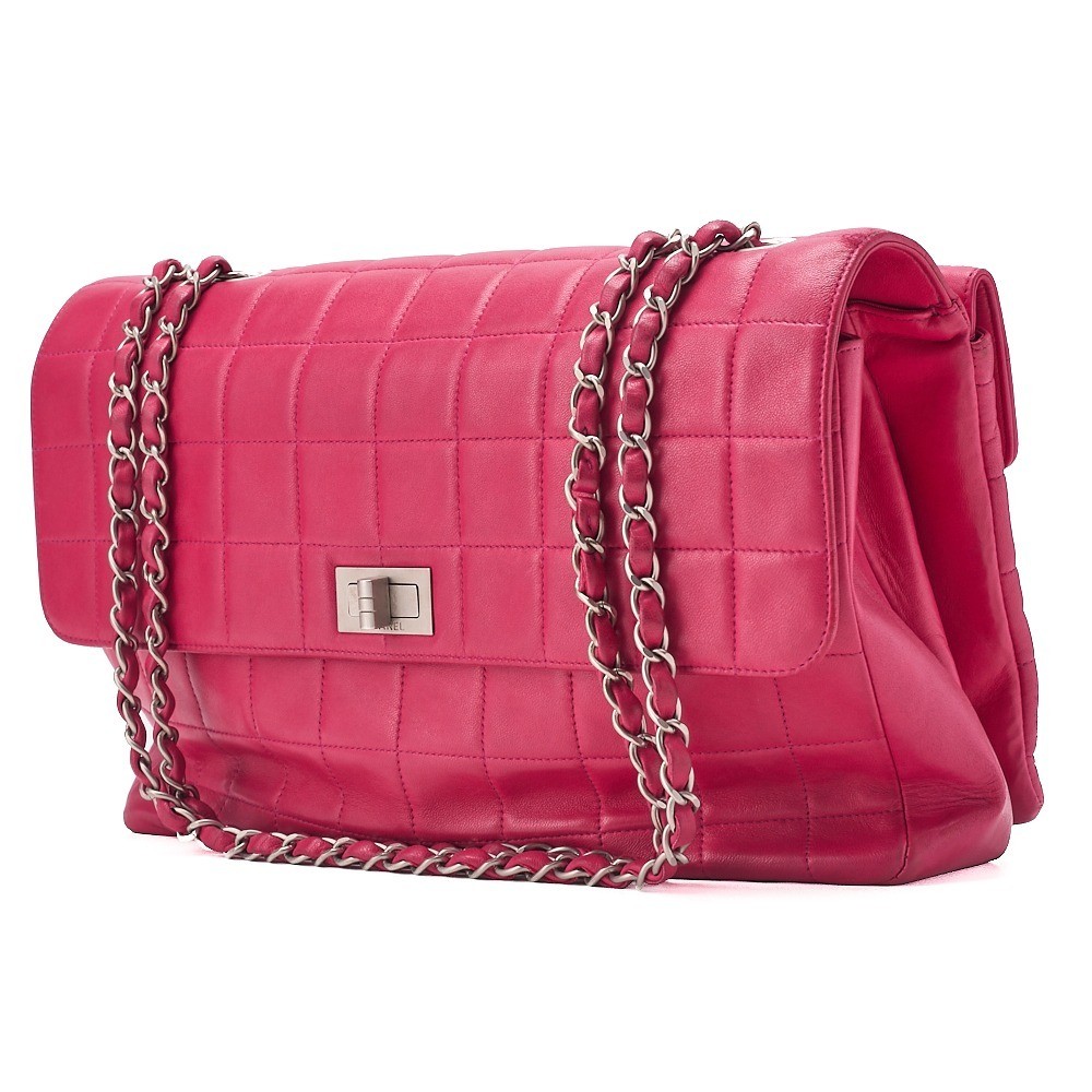 Lambskin Chocolate Bar 2.55 Lock Chain Shoulder Bag, Pink — view 4