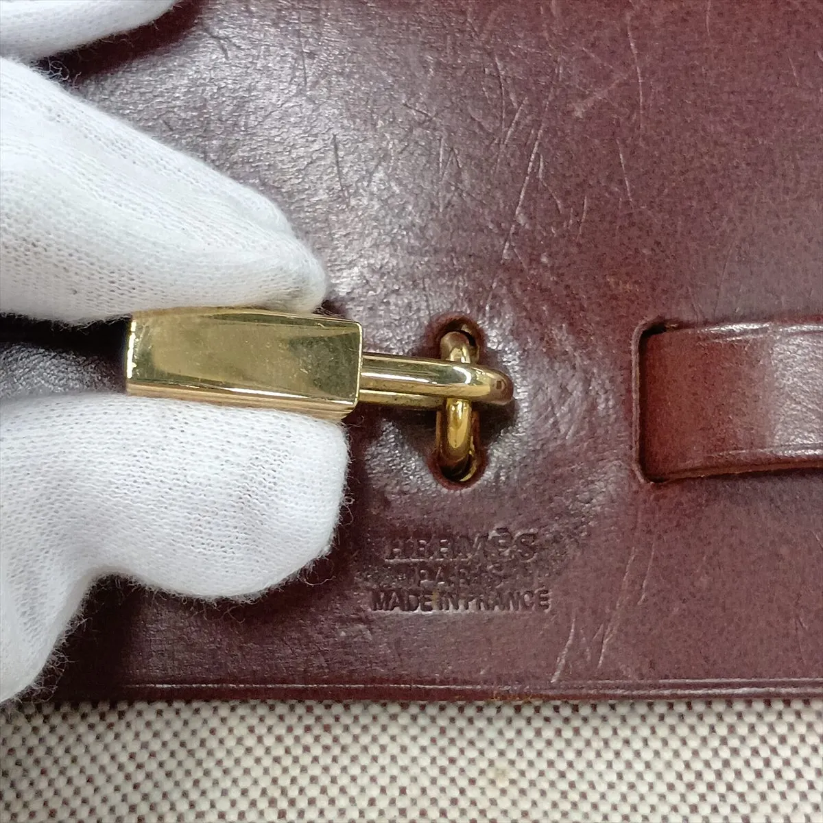Herbag MM Toile H x Vache Hunter Beige x Brown Gold Hardware E: 2001 Missing stopper — view 14