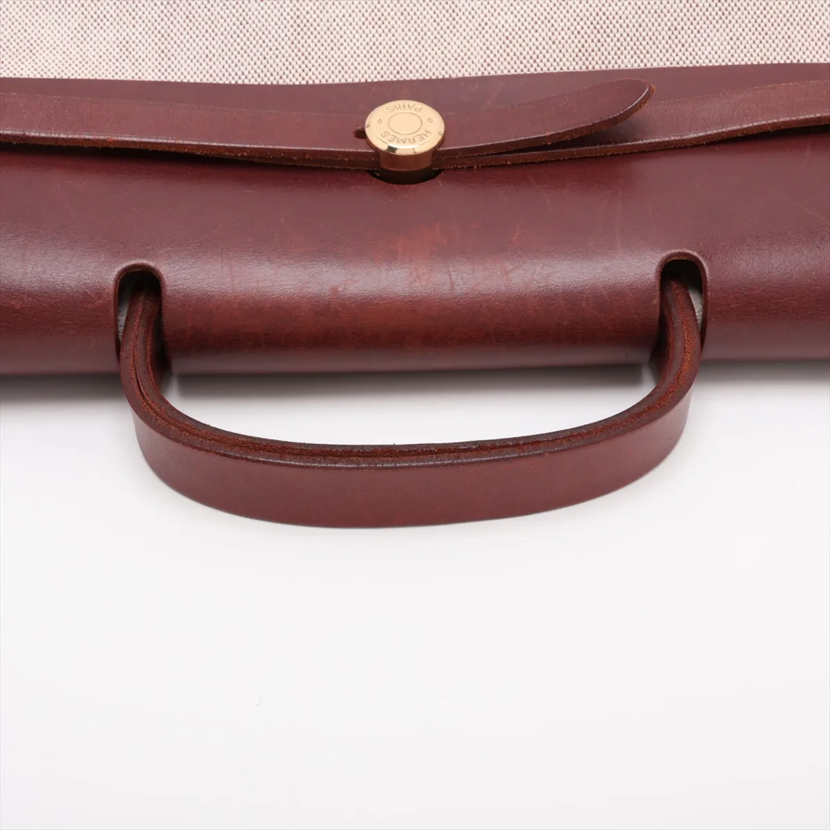 Herbag MM Toile H x Vache Hunter Beige x Brown Gold Hardware E: 2001 Missing stopper — view 5