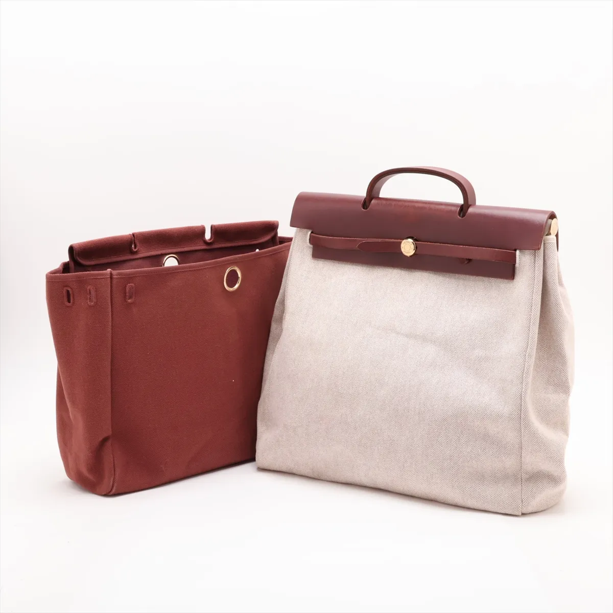 Herbag MM Toile H x Vache Hunter Beige x Brown Gold Hardware E: 2001 Missing stopper — view 10