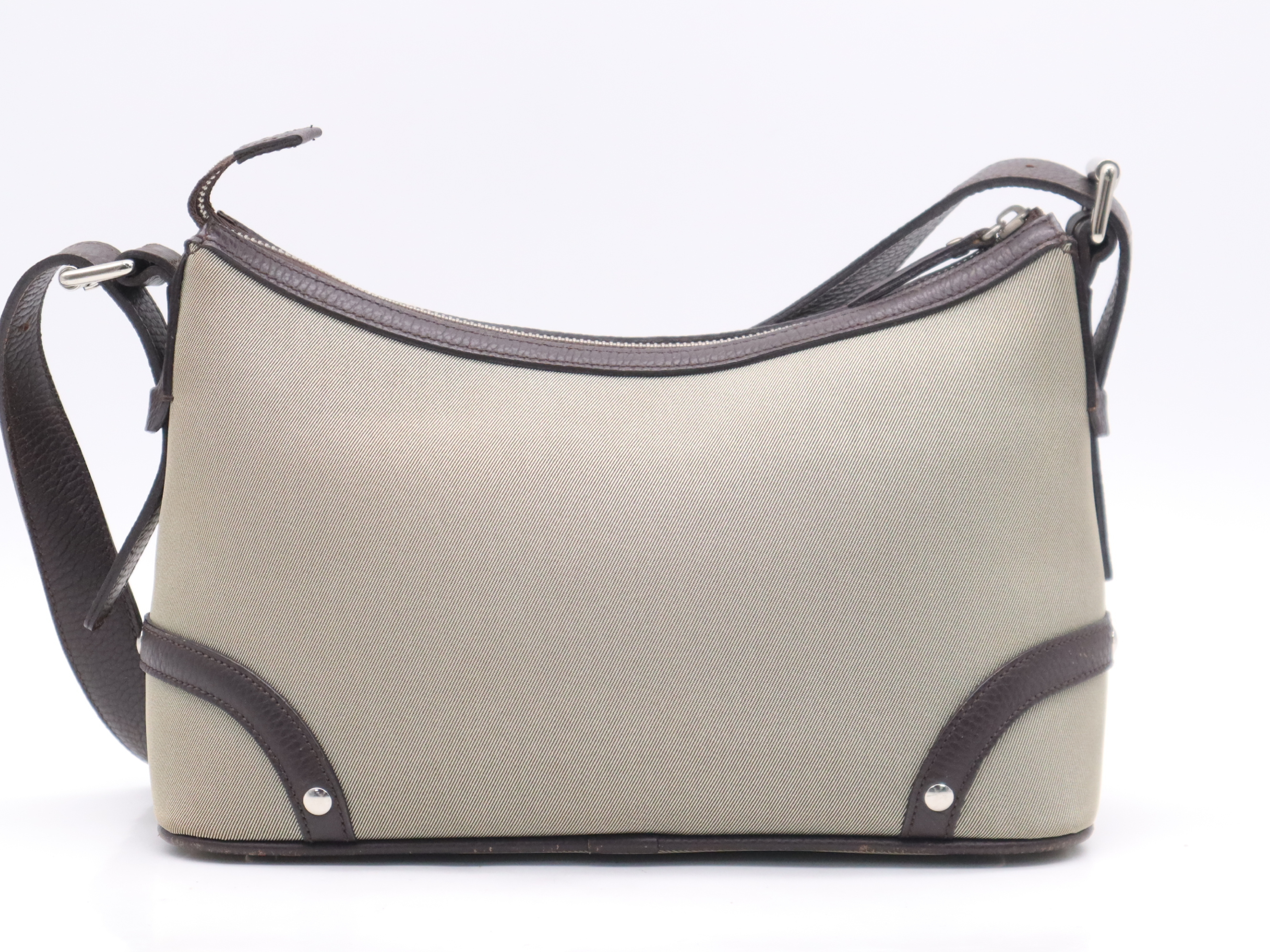 Canvas x Leather Nova Check Shoulder Bag, Brown, Silver Hardware — view 2