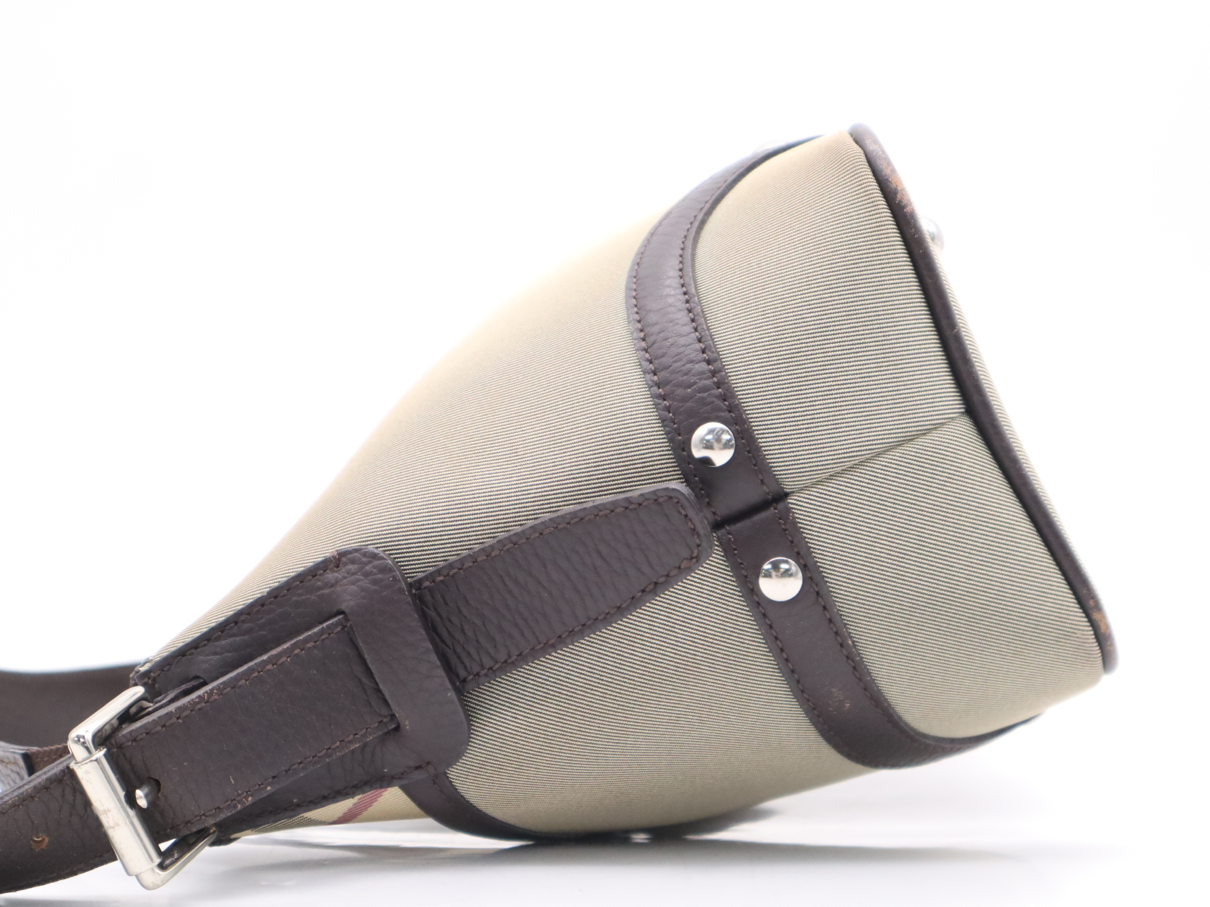Canvas x Leather Nova Check Shoulder Bag, Brown, Silver Hardware — view 3