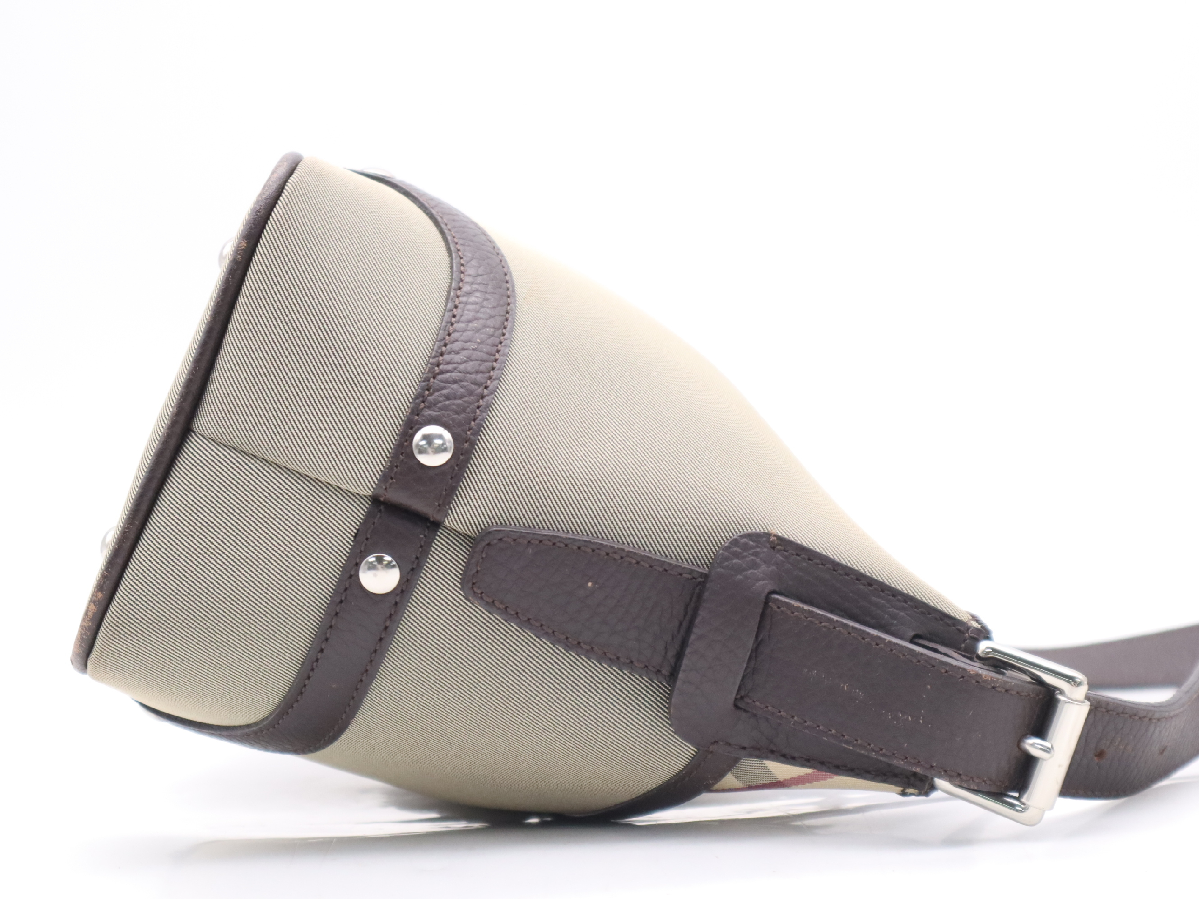 Canvas x Leather Nova Check Shoulder Bag, Brown, Silver Hardware — view 5