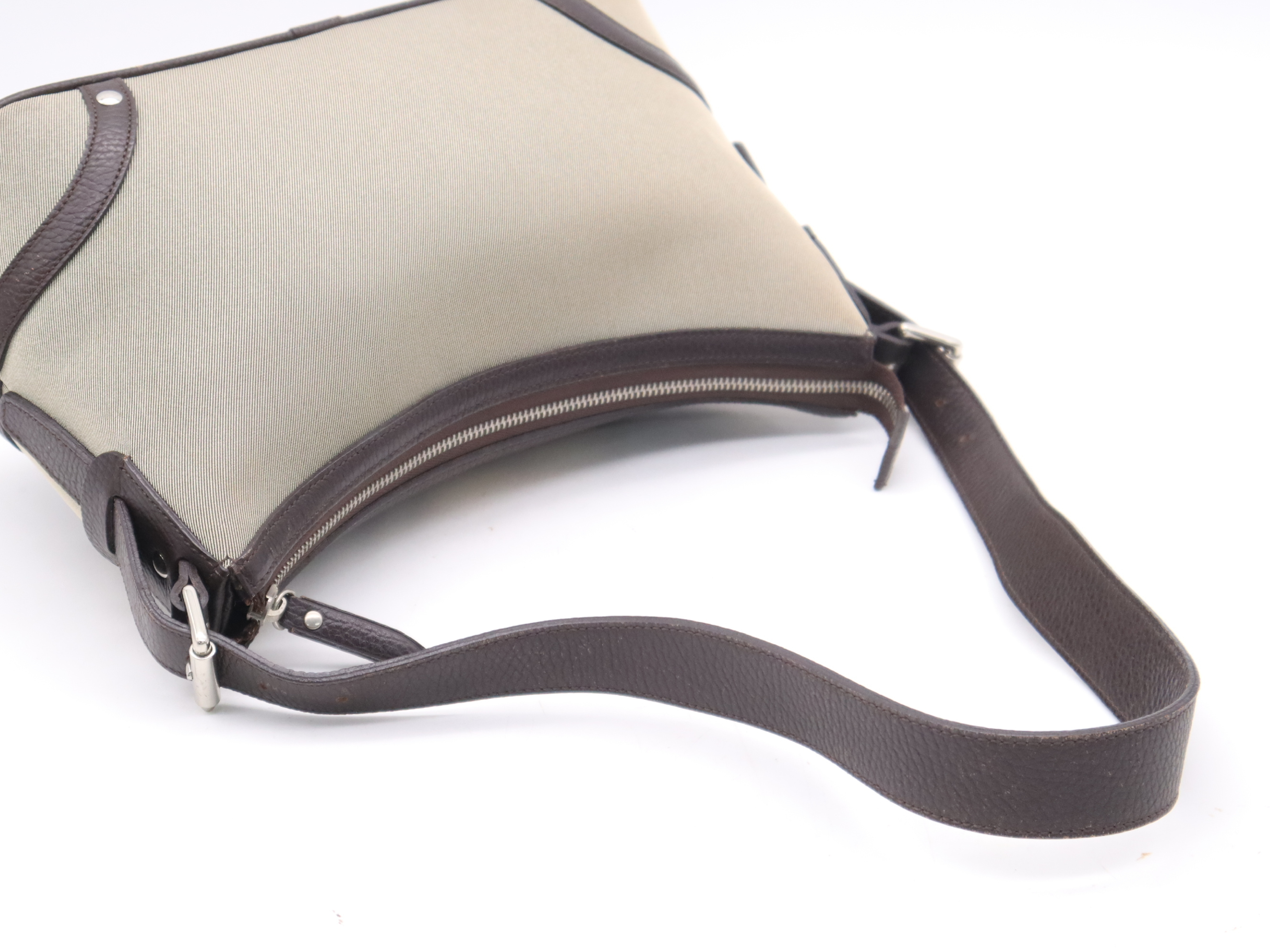 Canvas x Leather Nova Check Shoulder Bag, Brown, Silver Hardware — view 6
