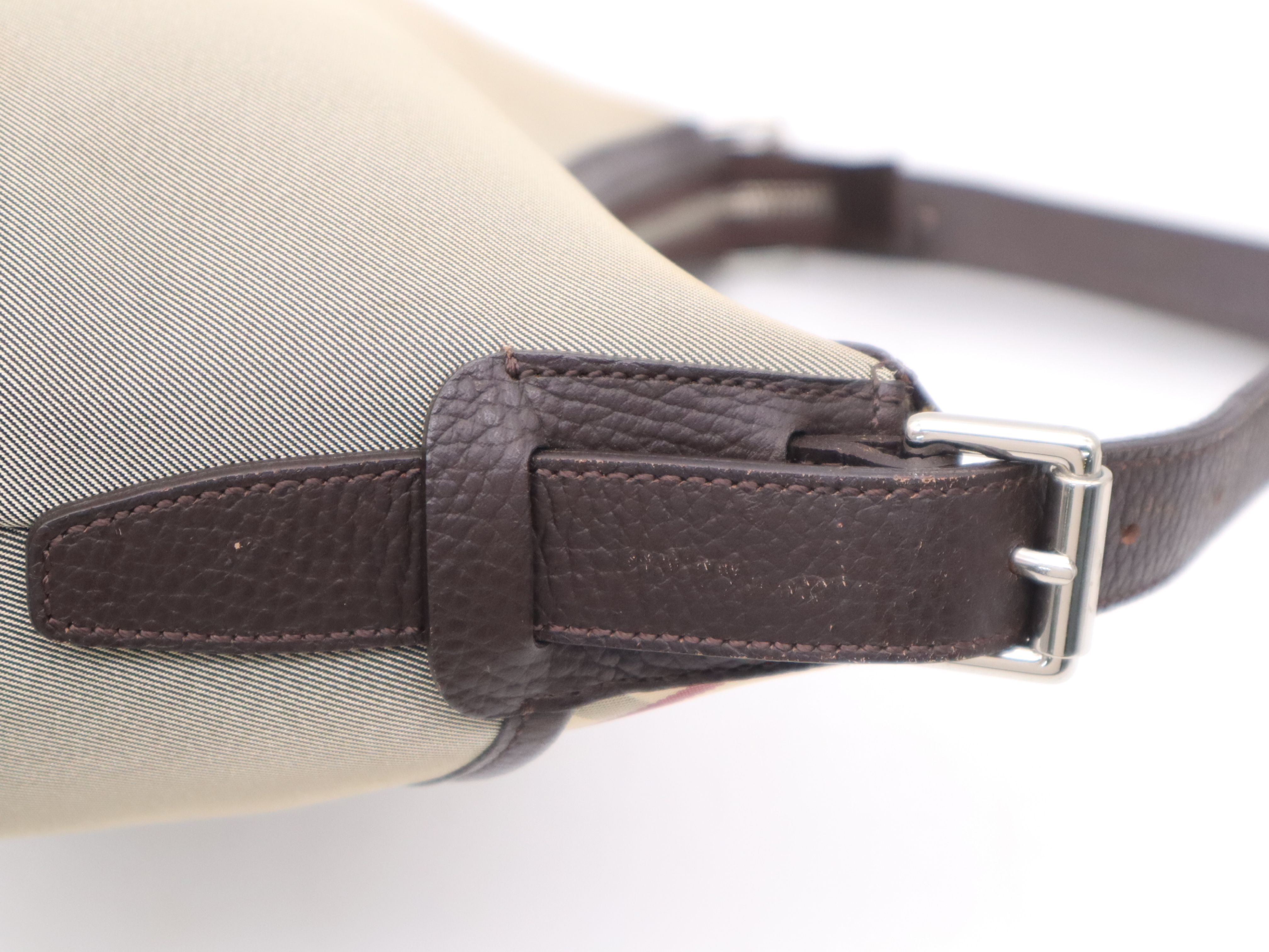Canvas x Leather Nova Check Shoulder Bag, Brown, Silver Hardware — view 7