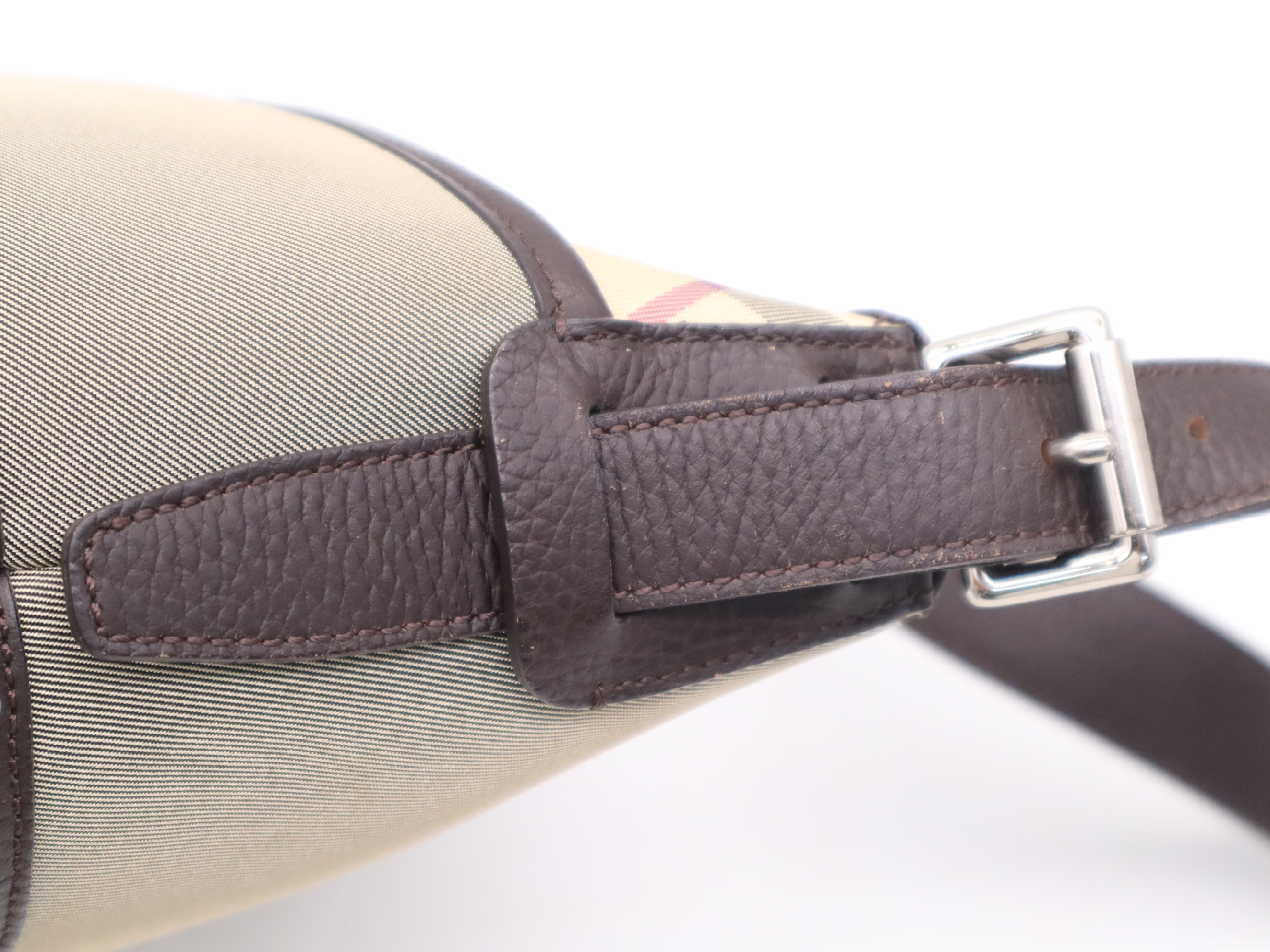 Canvas x Leather Nova Check Shoulder Bag, Brown, Silver Hardware — view 8