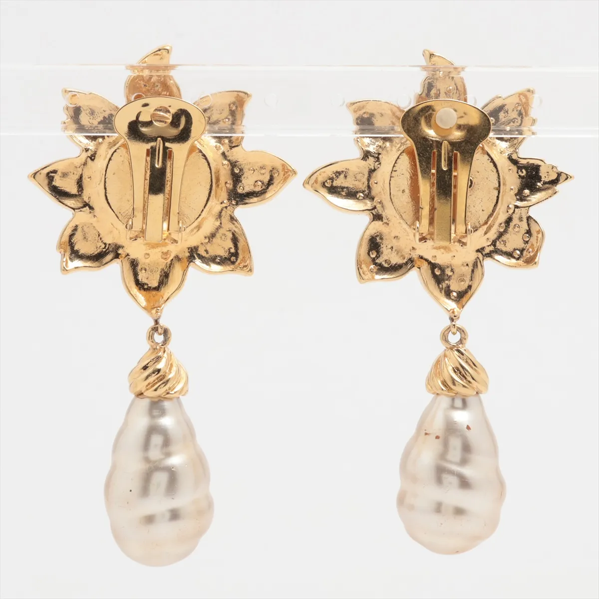 earrings (for both ears), gold-plated with rhinestones and faux pearls. Shows signs of wear, — view 2