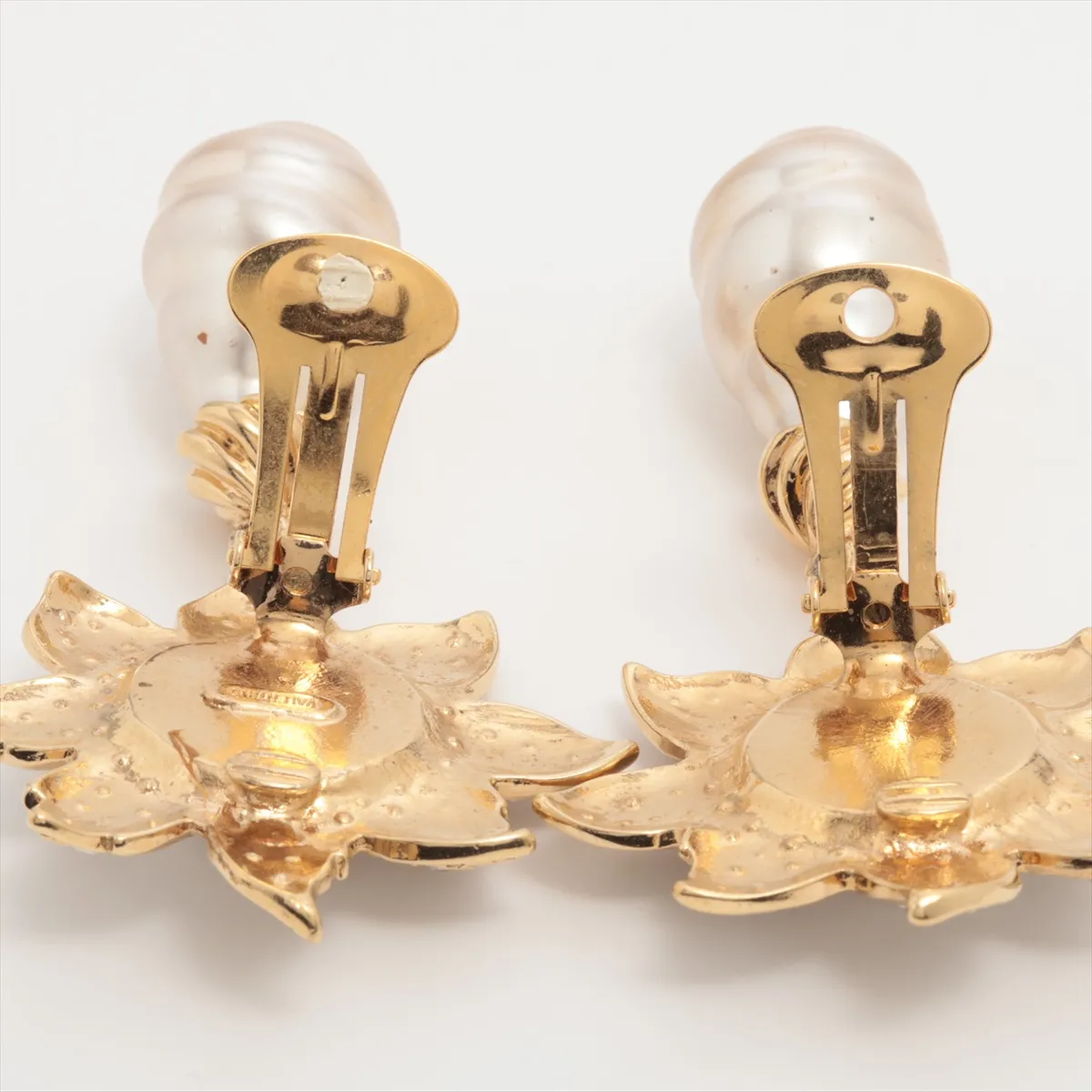 earrings (for both ears), gold-plated with rhinestones and faux pearls. Shows signs of wear, — view 4