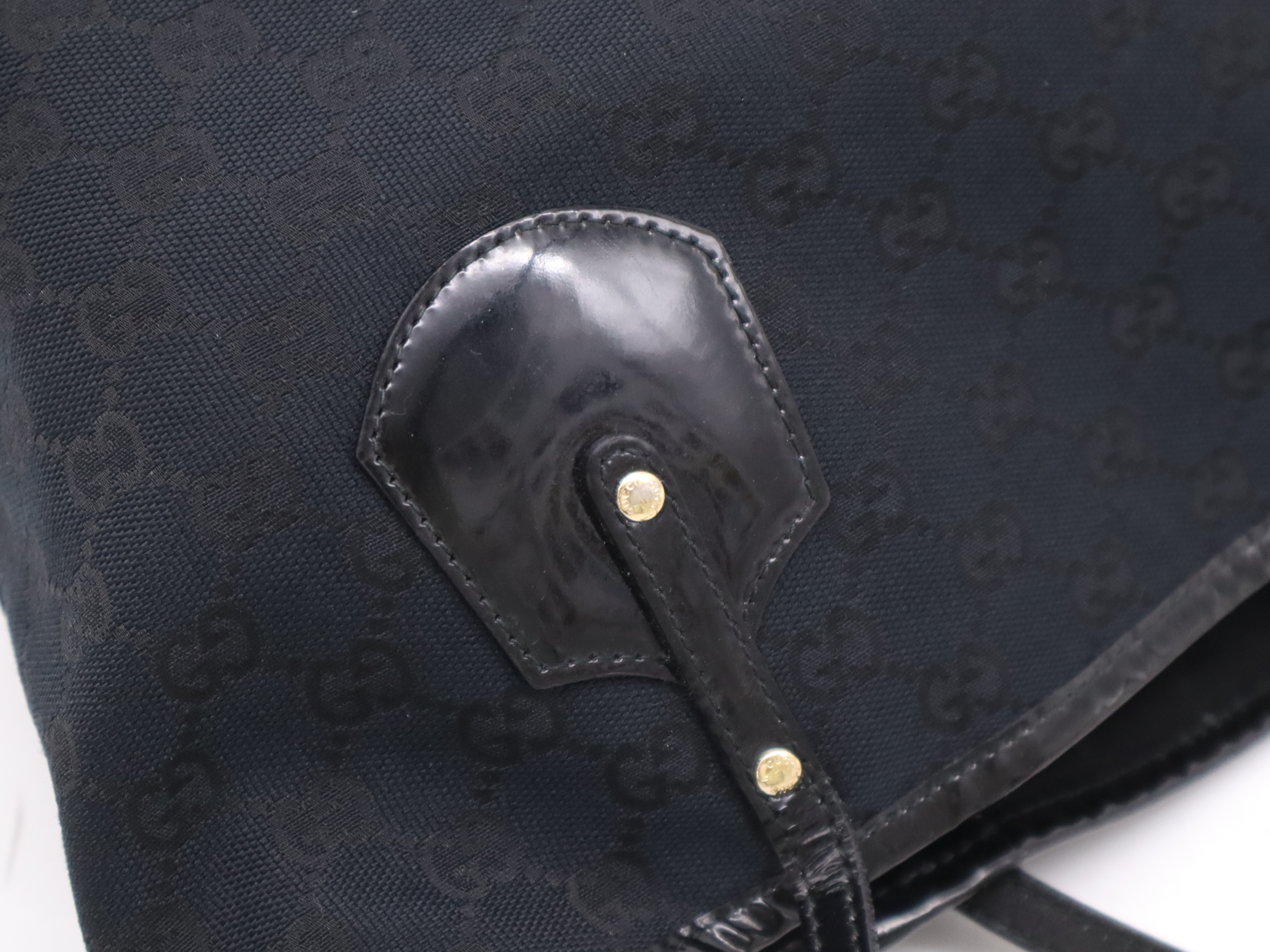 211976 Canvas x Leather GG Canvas Tote Bag Navy GD Hardware Tote Bag — view 7