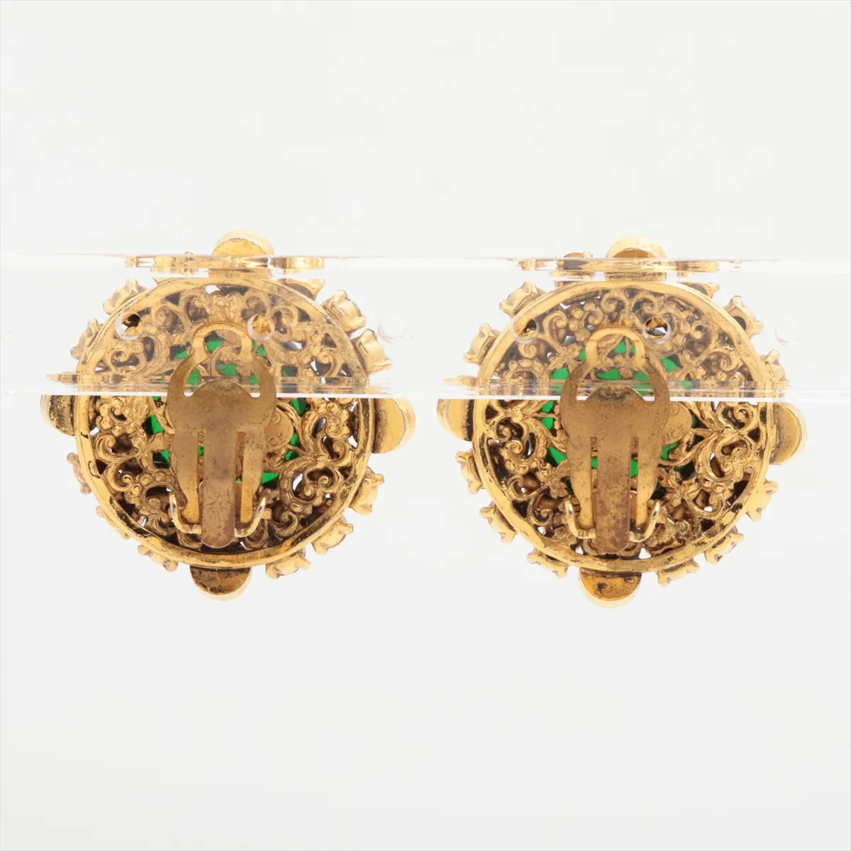 23 earrings (for both ears) GP x Rhinestone x Colored stone Gold x Green — view 2