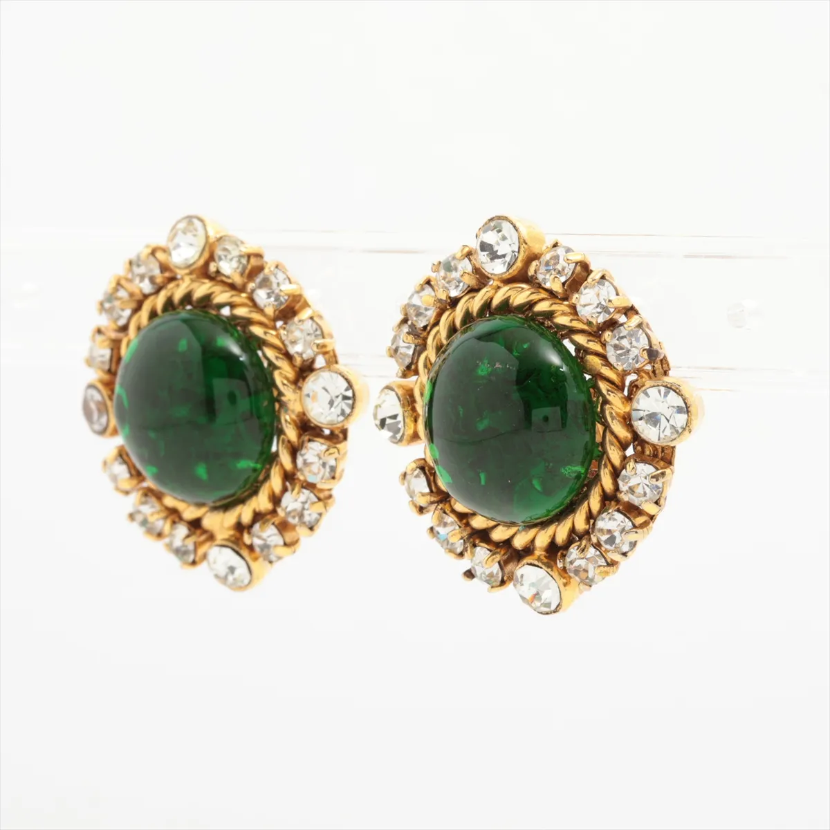 23 earrings (for both ears) GP x Rhinestone x Colored stone Gold x Green — view 3