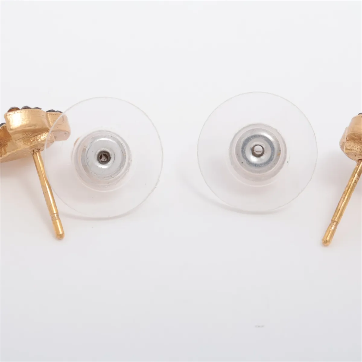 Coco Mark 02A Earrings (Pair) GP x Rhinestone Gold. Shows signs of wear, — view 4