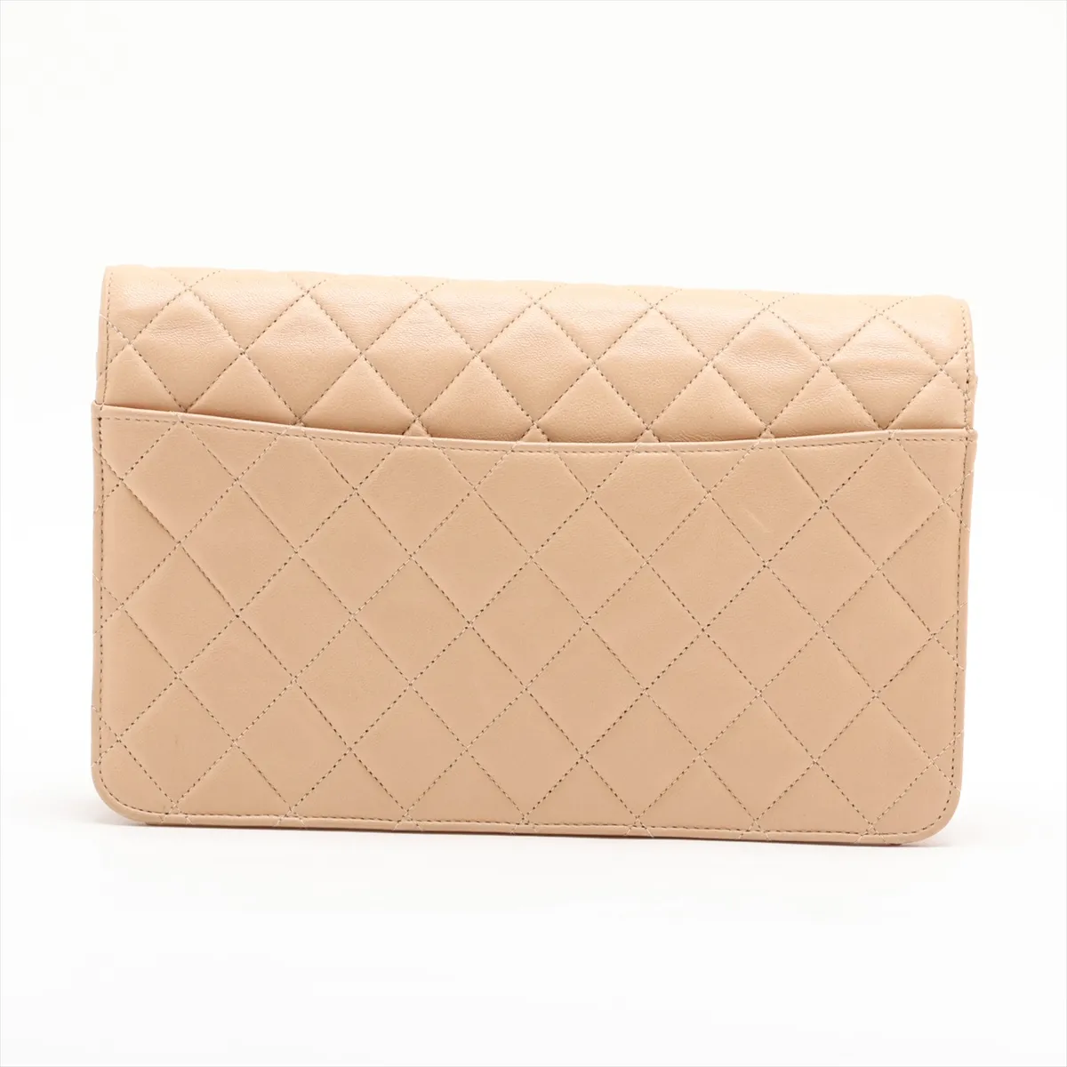 Matelassé Lambskin Chain Shoulder Bag, Beige, Gold Hardware — view 2