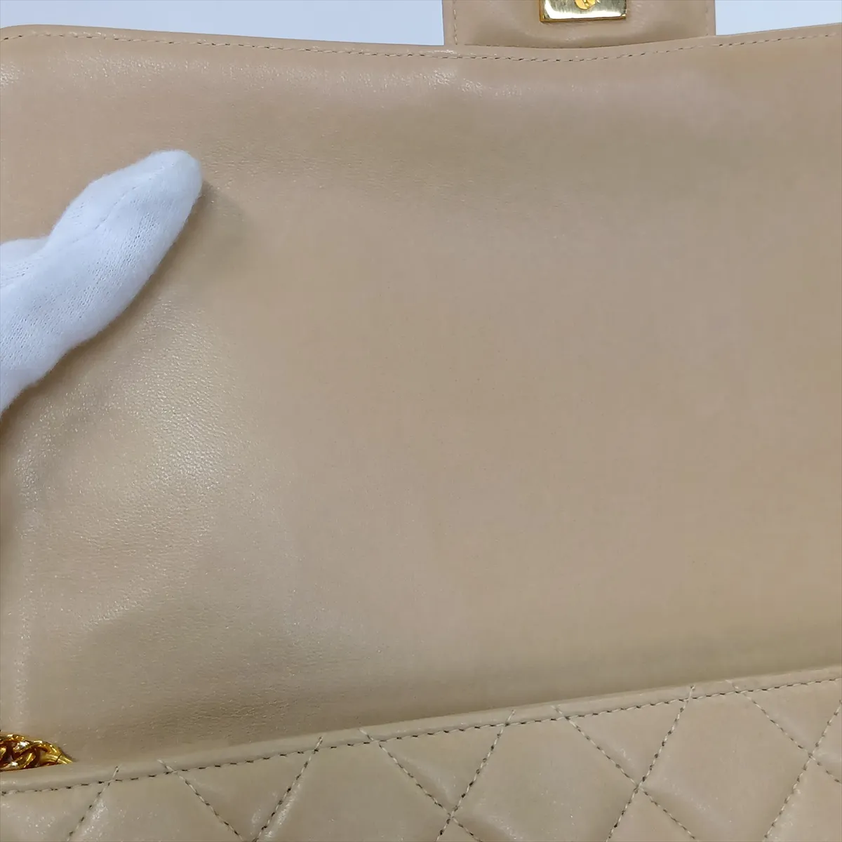 Matelassé Lambskin Chain Shoulder Bag, Beige, Gold Hardware — view 11