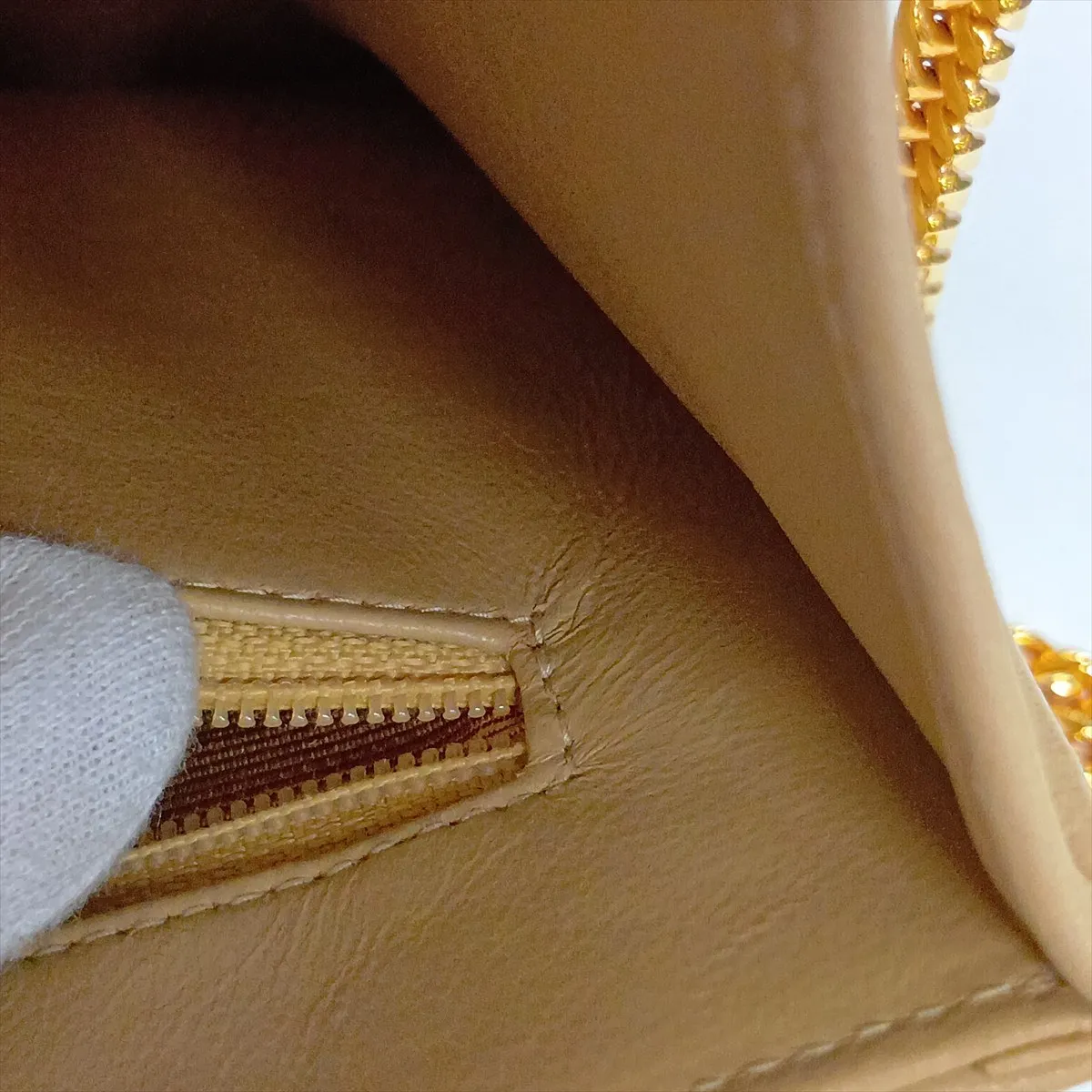 Matelassé Lambskin Chain Shoulder Bag, Beige, Gold Hardware — view 12