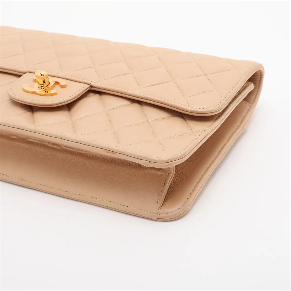 Matelassé Lambskin Chain Shoulder Bag, Beige, Gold Hardware — view 3