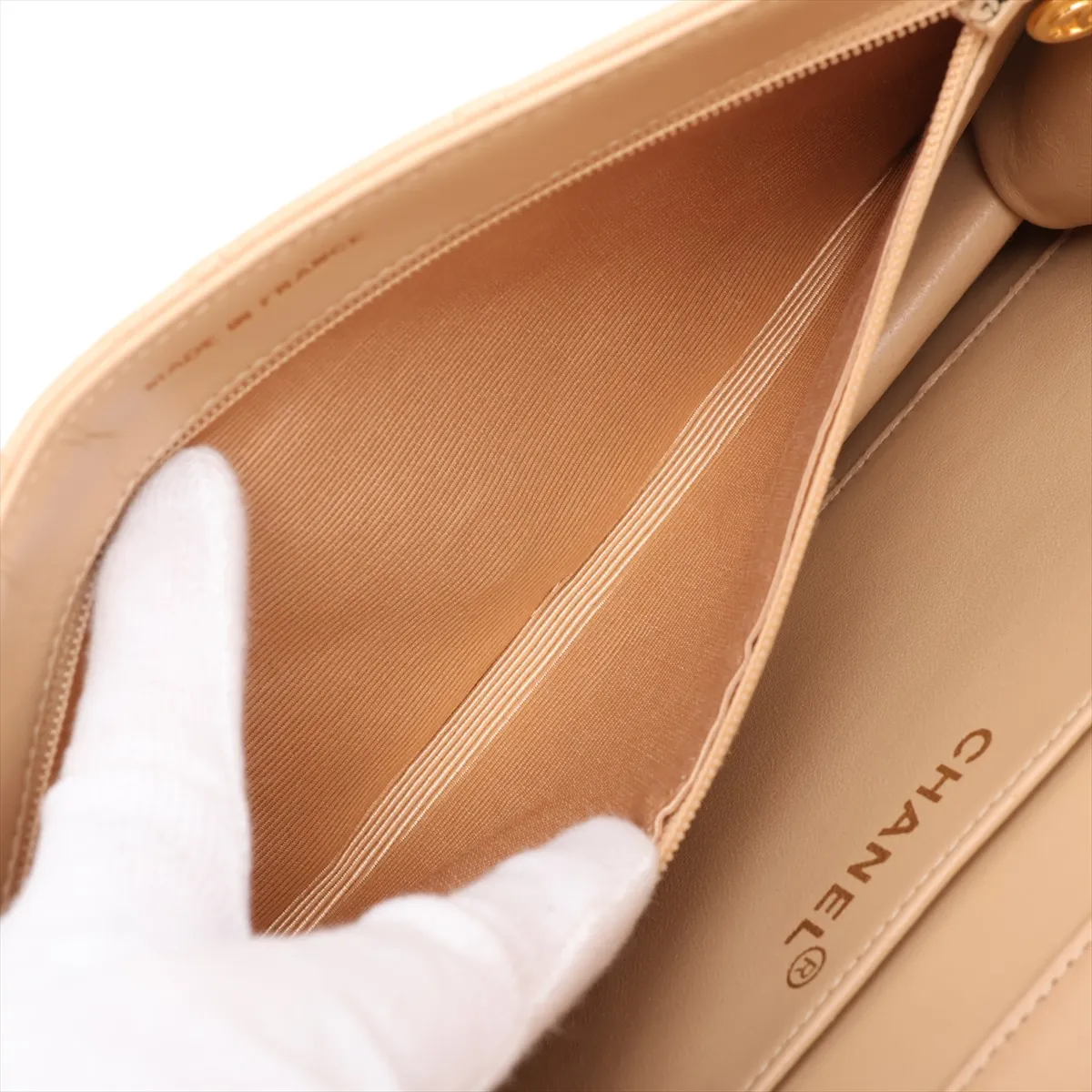 Matelassé Lambskin Chain Shoulder Bag, Beige, Gold Hardware — view 7