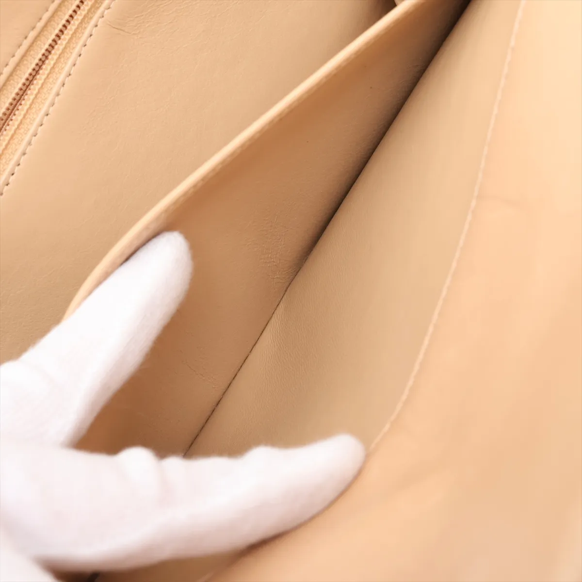 Matelassé Lambskin Chain Shoulder Bag, Beige, Gold Hardware — view 8